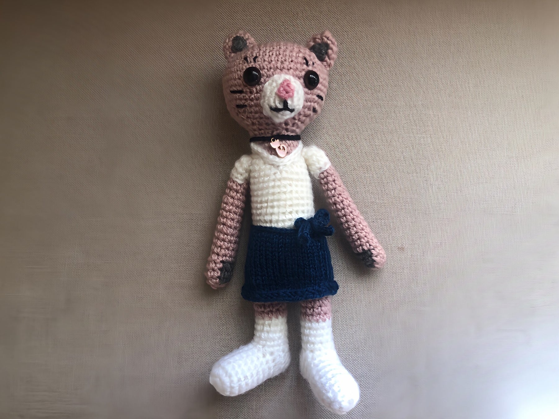Handmade Crochet Cat – Amigurumi Doll with Skirt, 24cm, One of a Kind