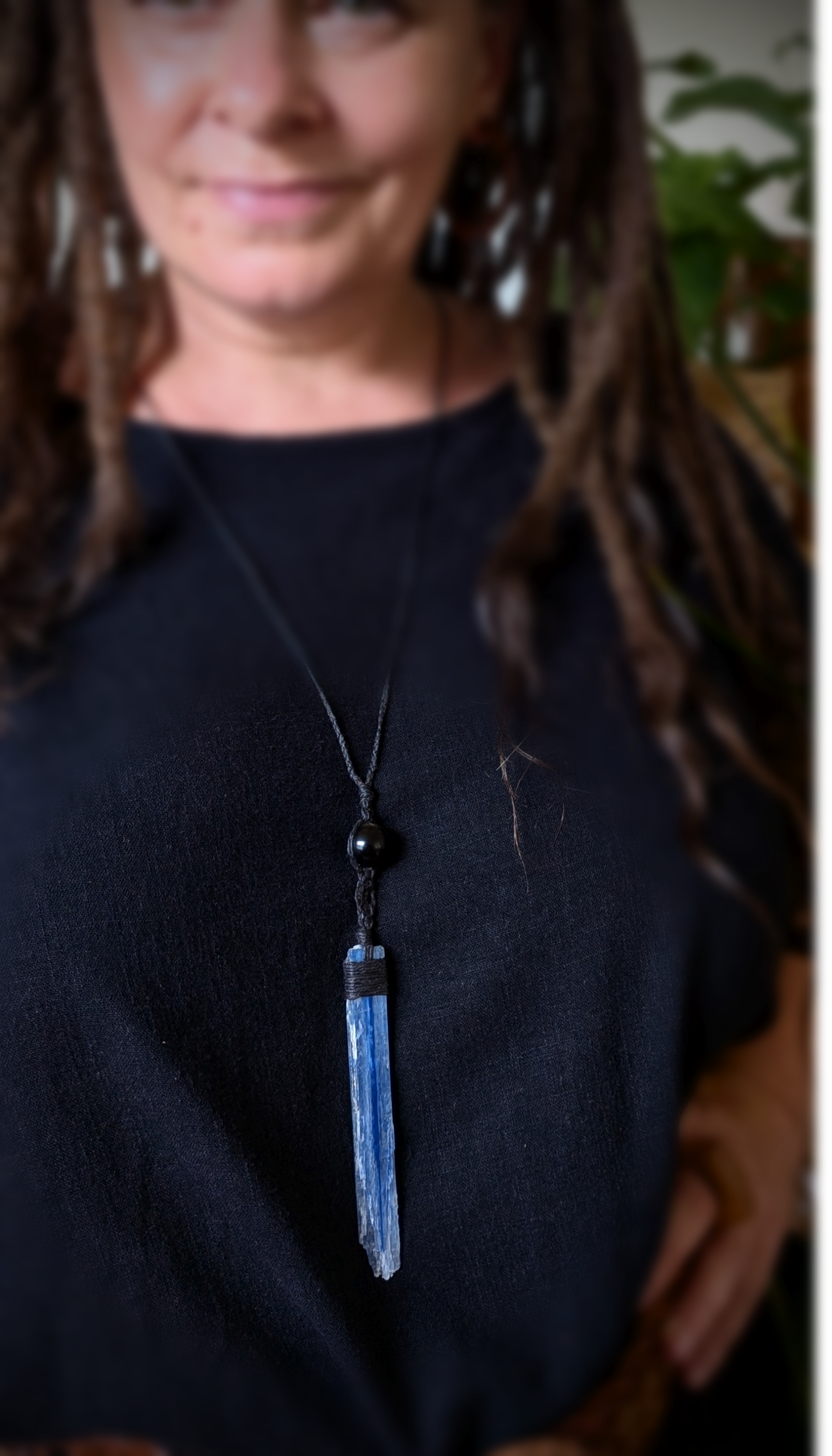 KYANITE WITH BLACK OBSIDIAN handmade necklace talisman