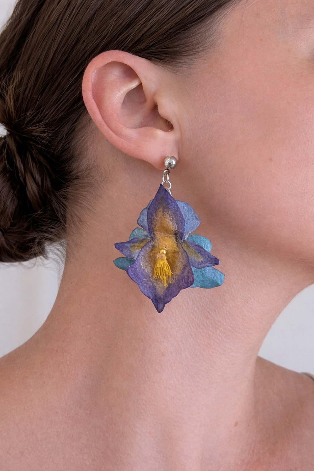 Handmade Iris Flower Earrings – Watercolour Paper Botanical Statement