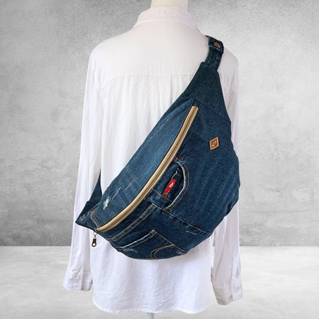 Upcycled Lee Denim Jeans Crossbody Bag, Sustainable Backpack