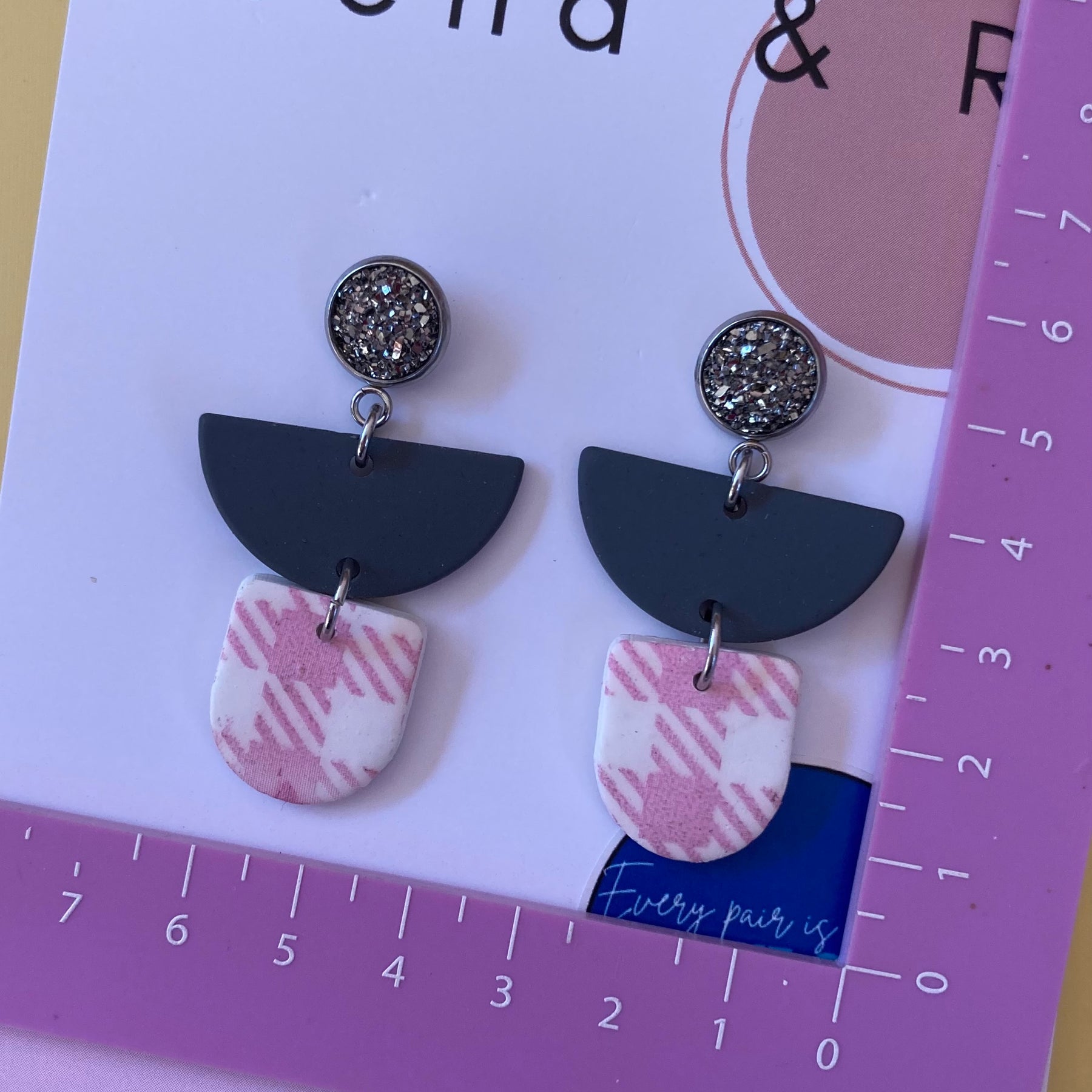 Gingham & grey earrings