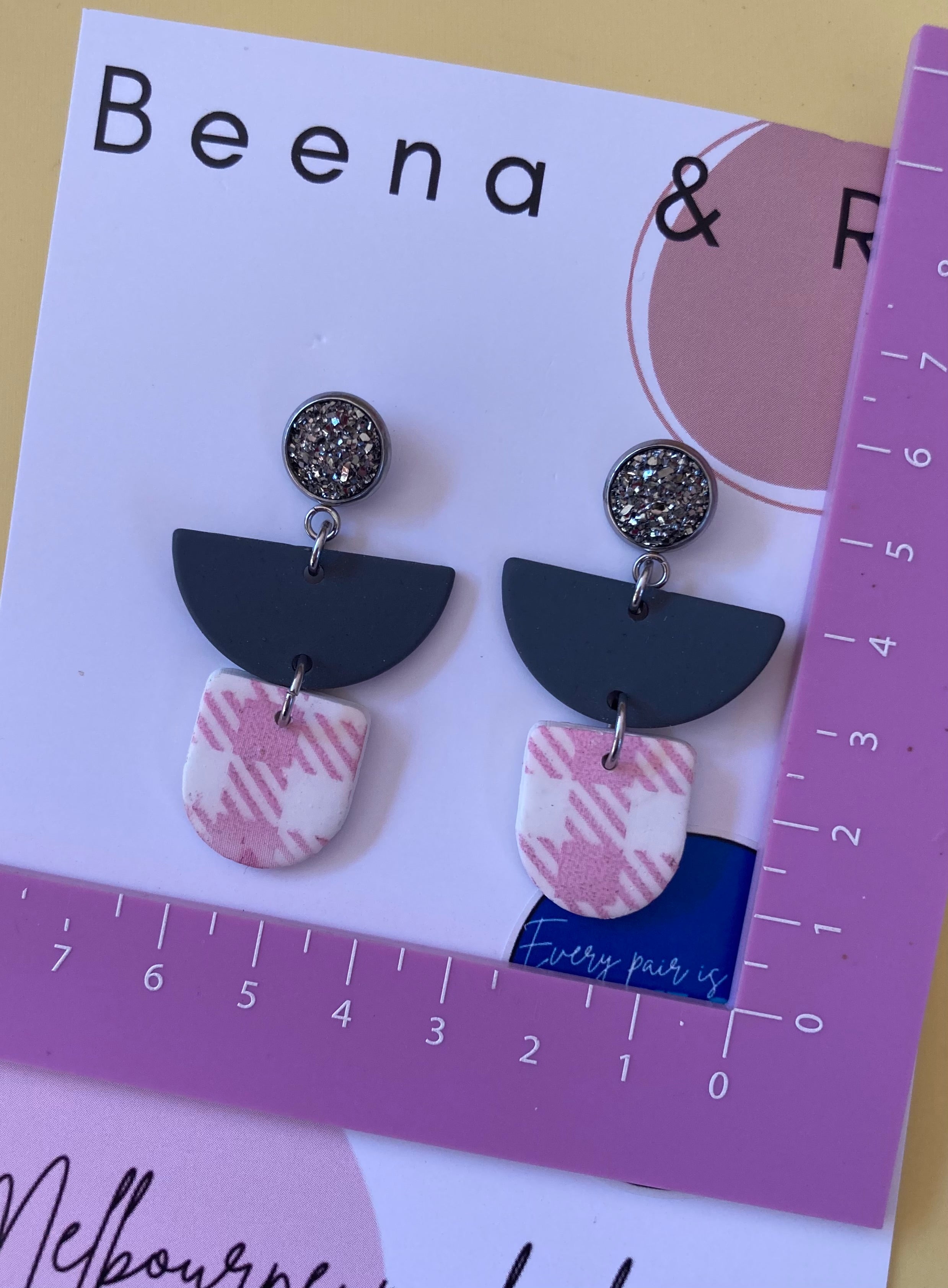Gingham & grey earrings