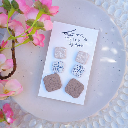 Trio set stud earrings-neutrals