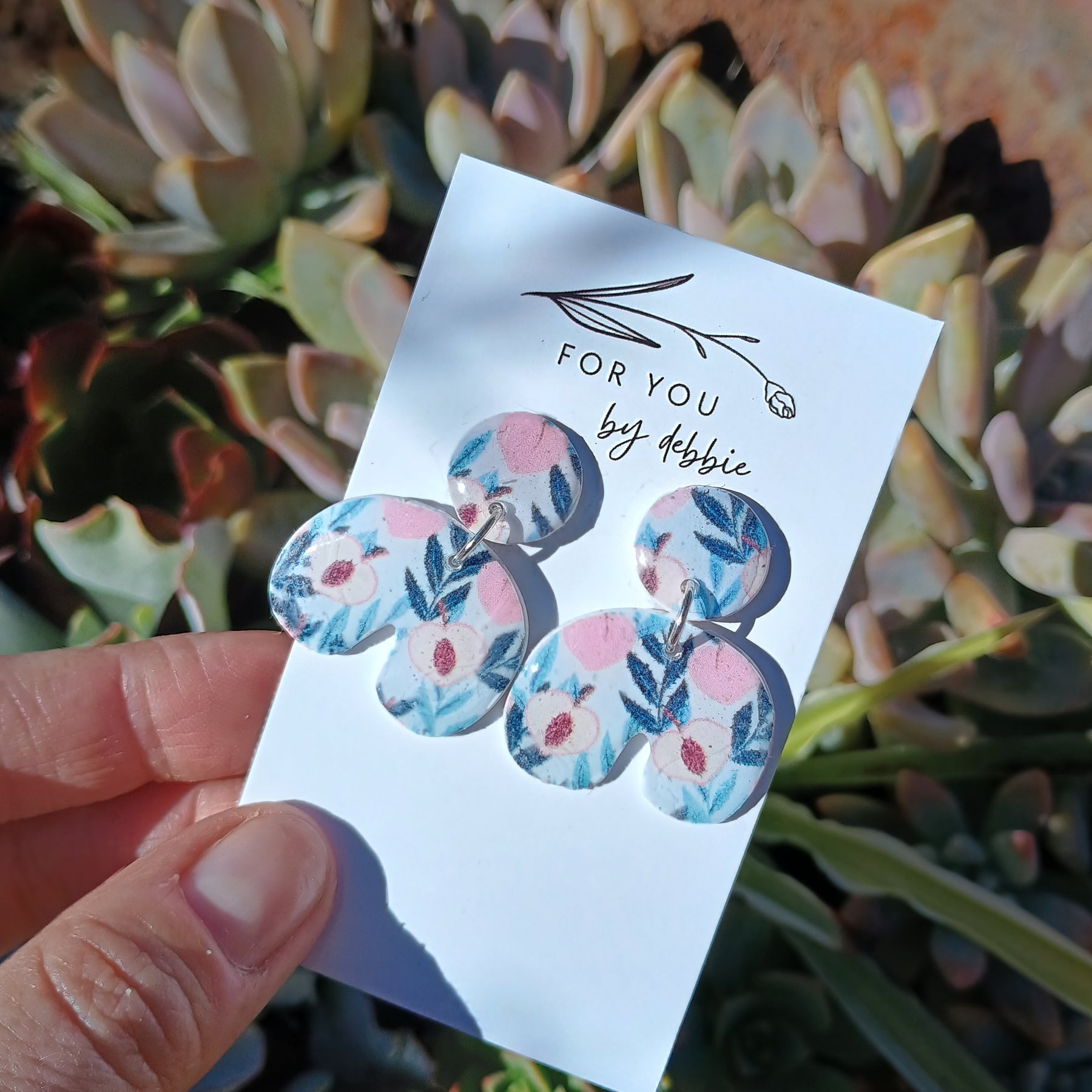 Peach tree print dangles polymer clay earrings