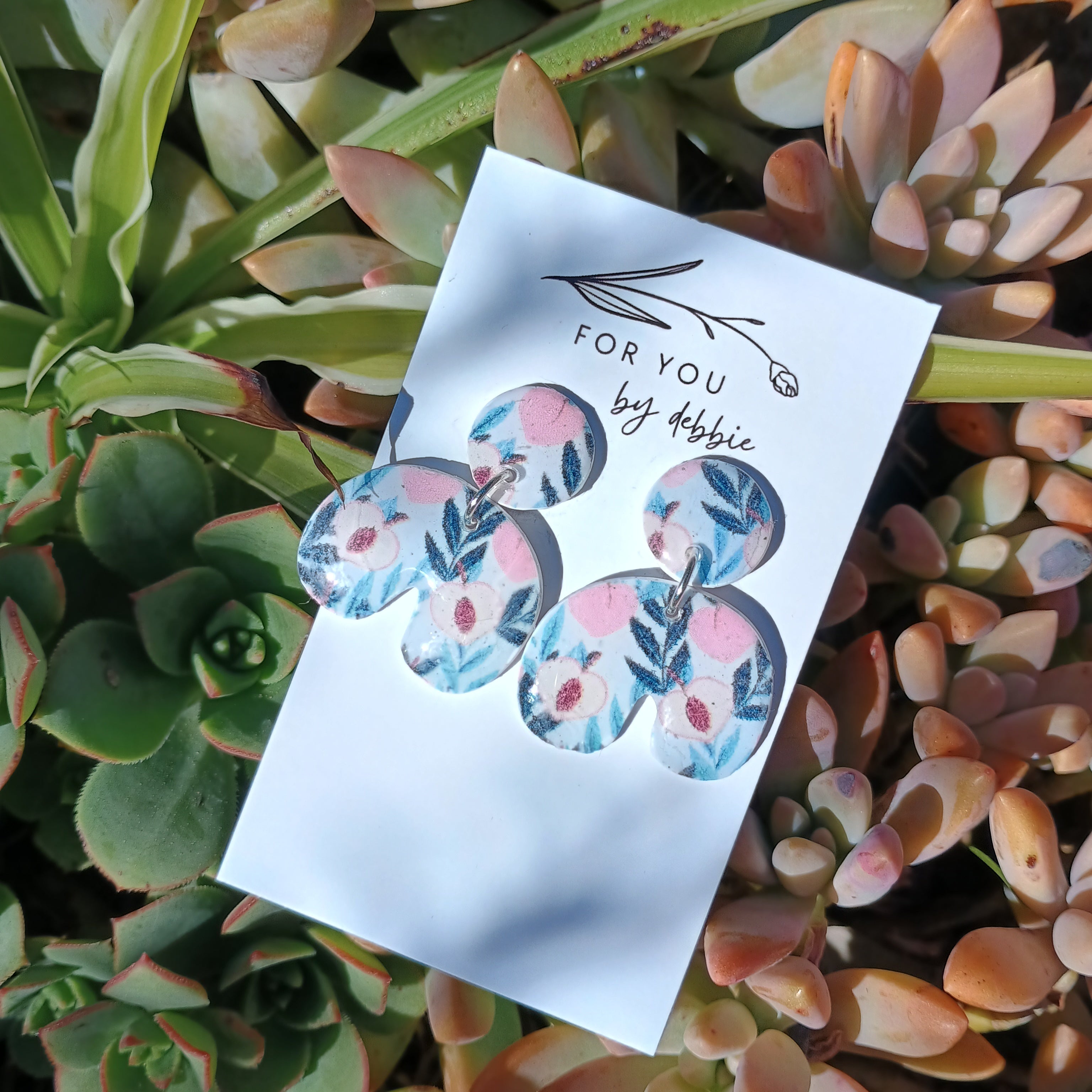 Peach tree print dangles polymer clay earrings