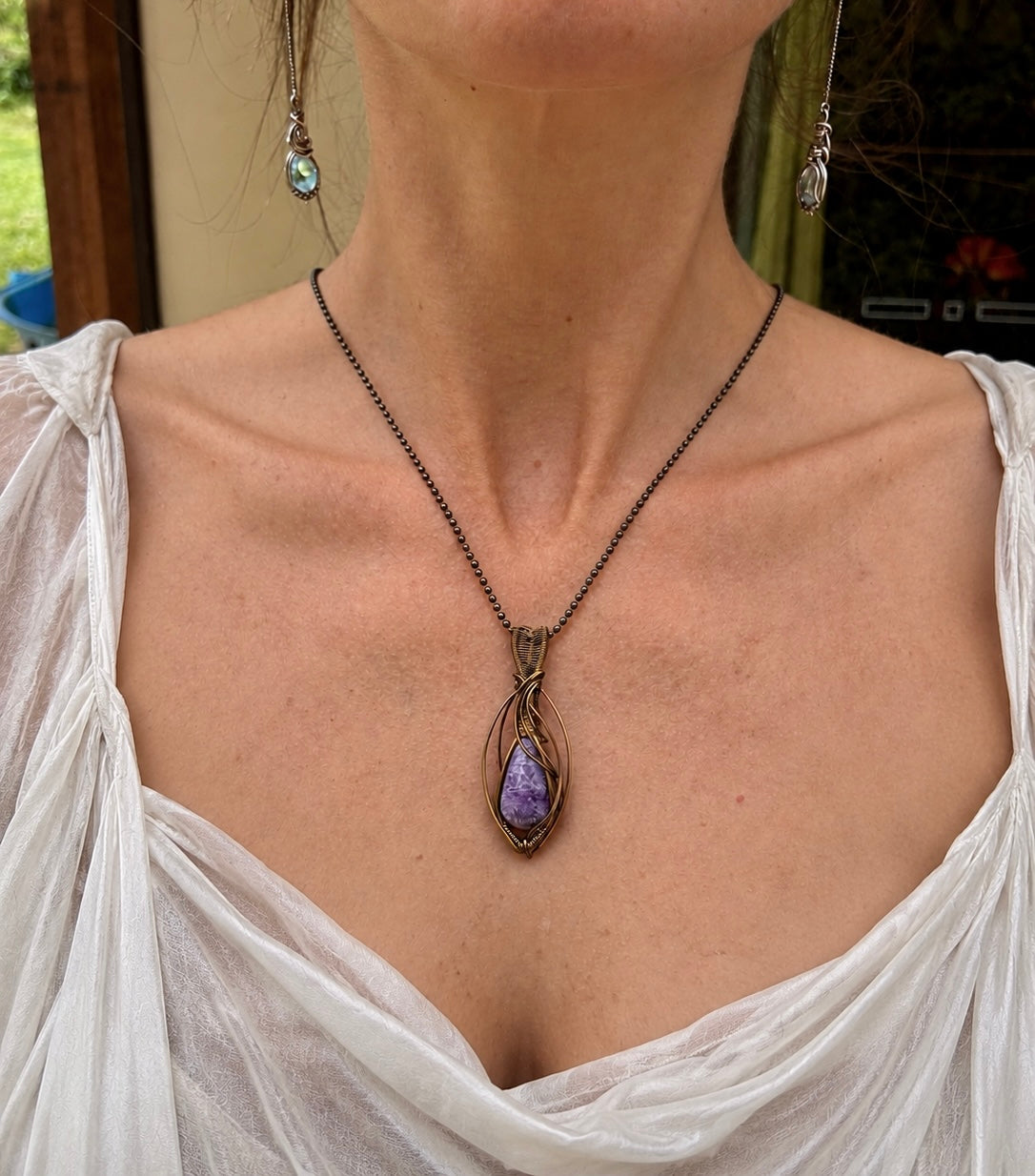 Purple Charoite Crystal pendant simple copper necklace