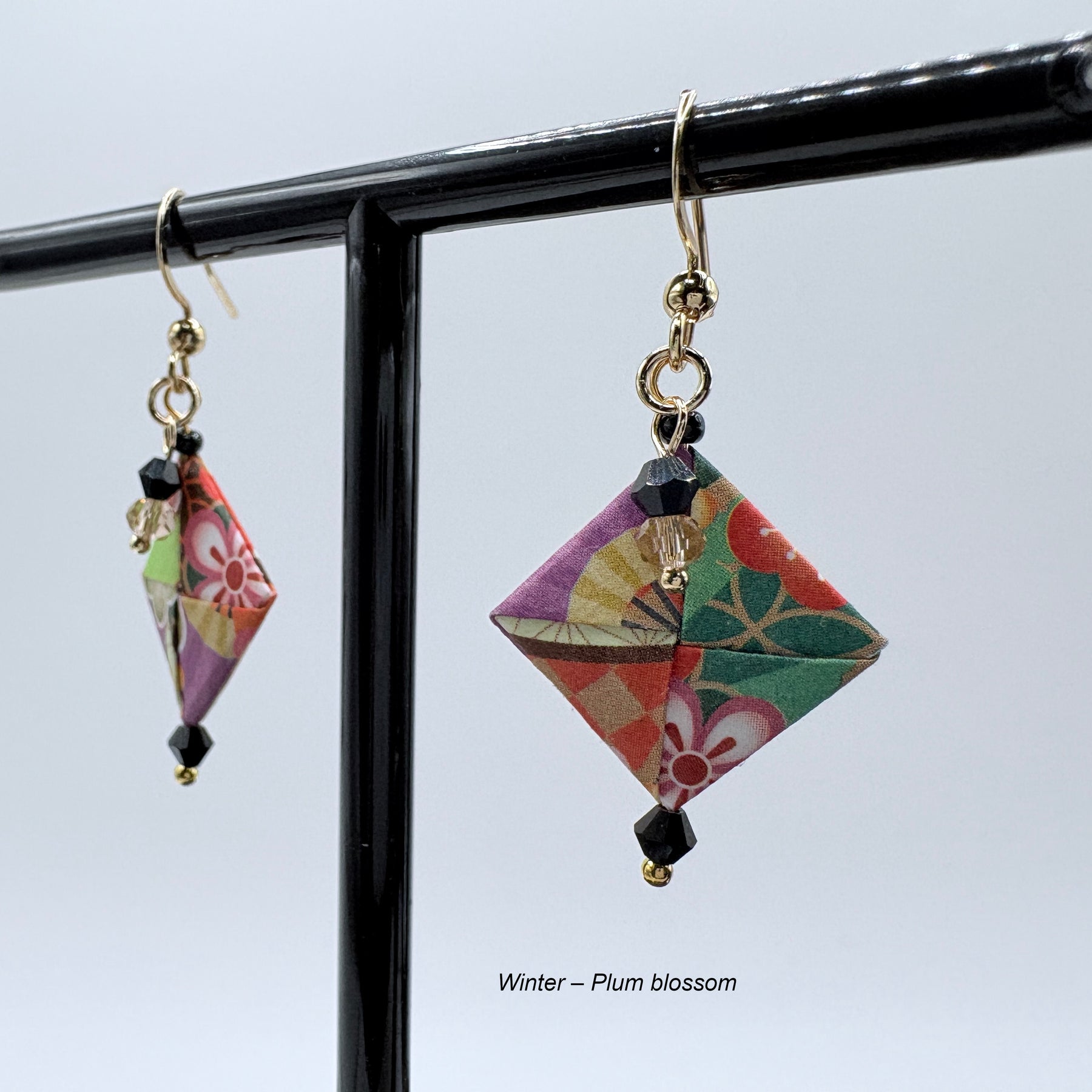 Origami Earrings – Botanicals of the Seasons – Set of 4.  Japanese Paper Jewellery
