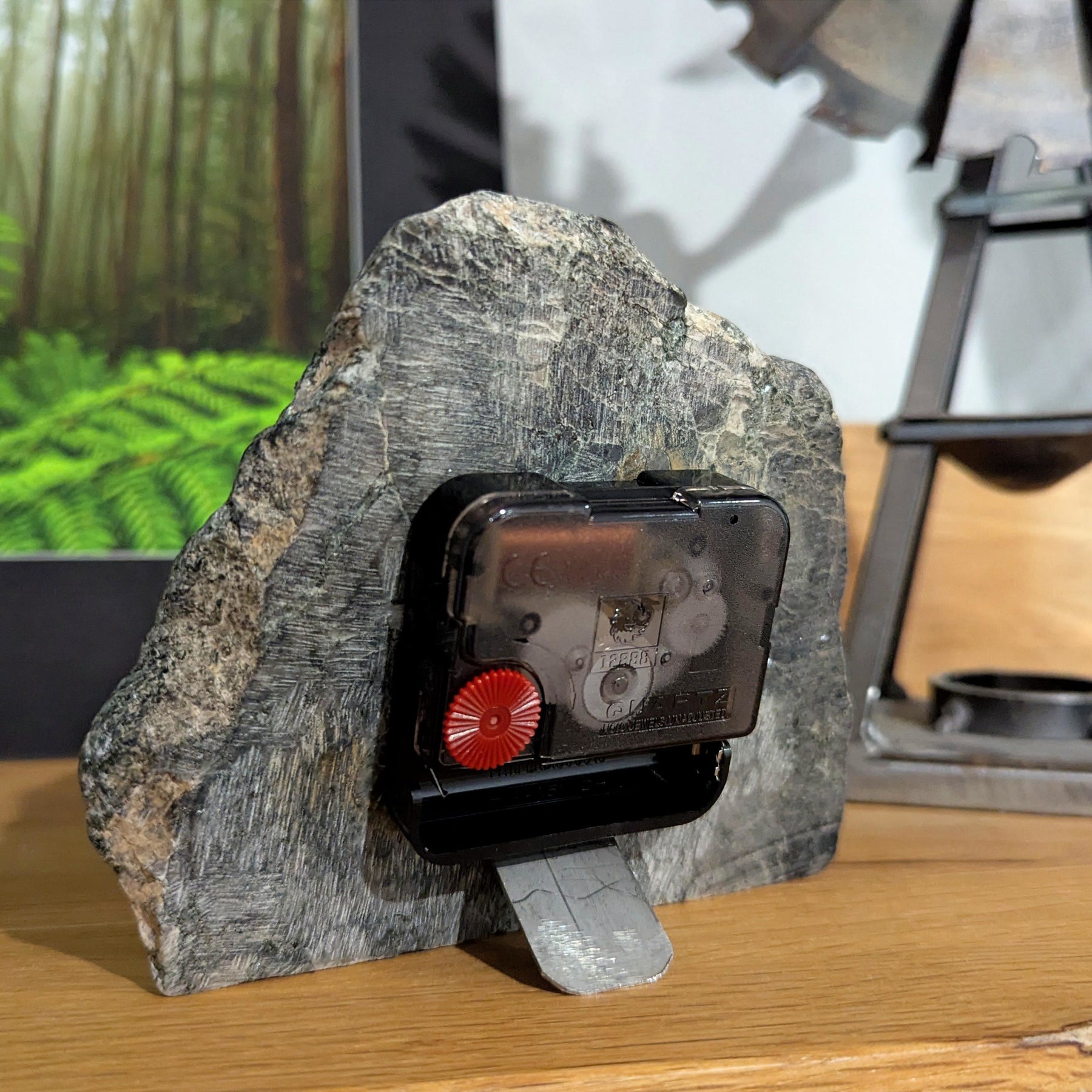 Polished Black & White Marble Stone Slab Clock