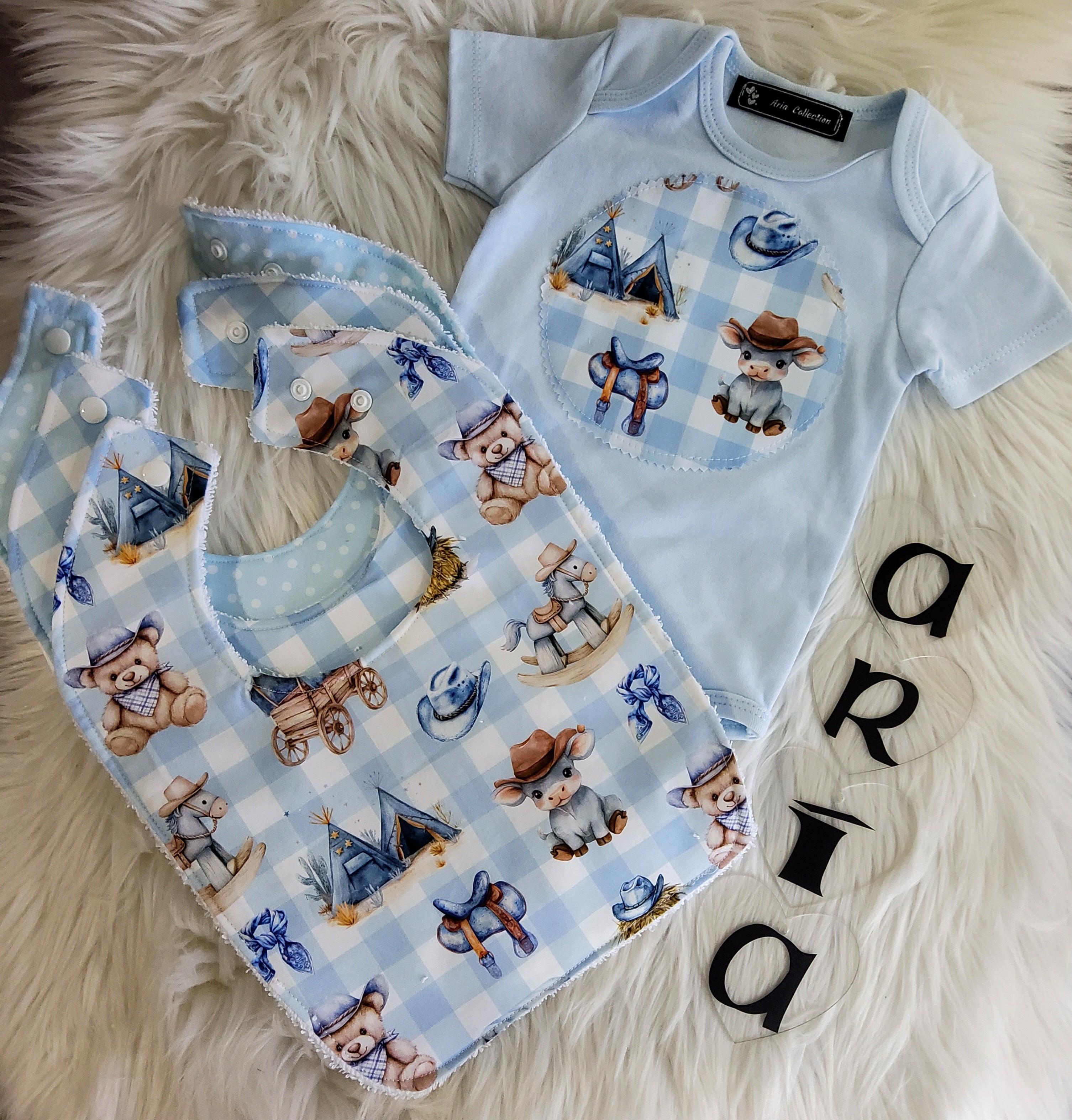 Blue Check Cow 4 piece set Size 00