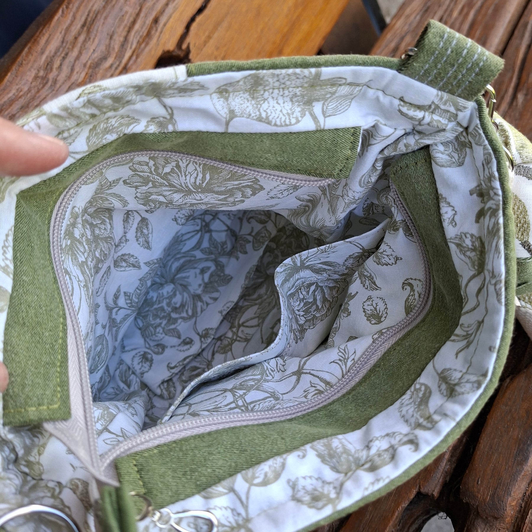 Upcycled Sage Green and Linen, Gender Neutral Crossbody Bag & Matching Coin Purse