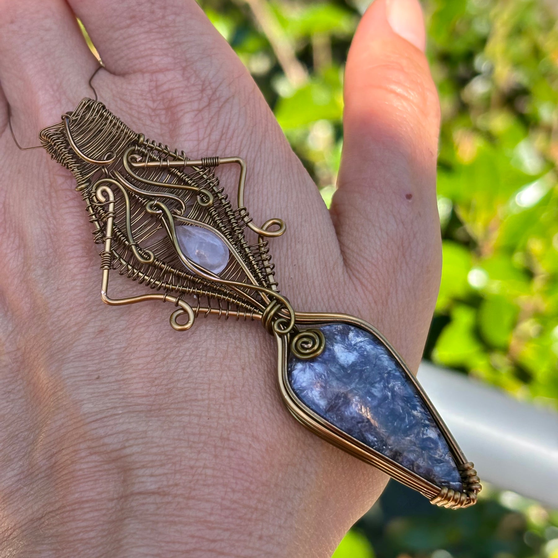 Rose Quartz Lepidolite Crystal pendant copper wire wrap
