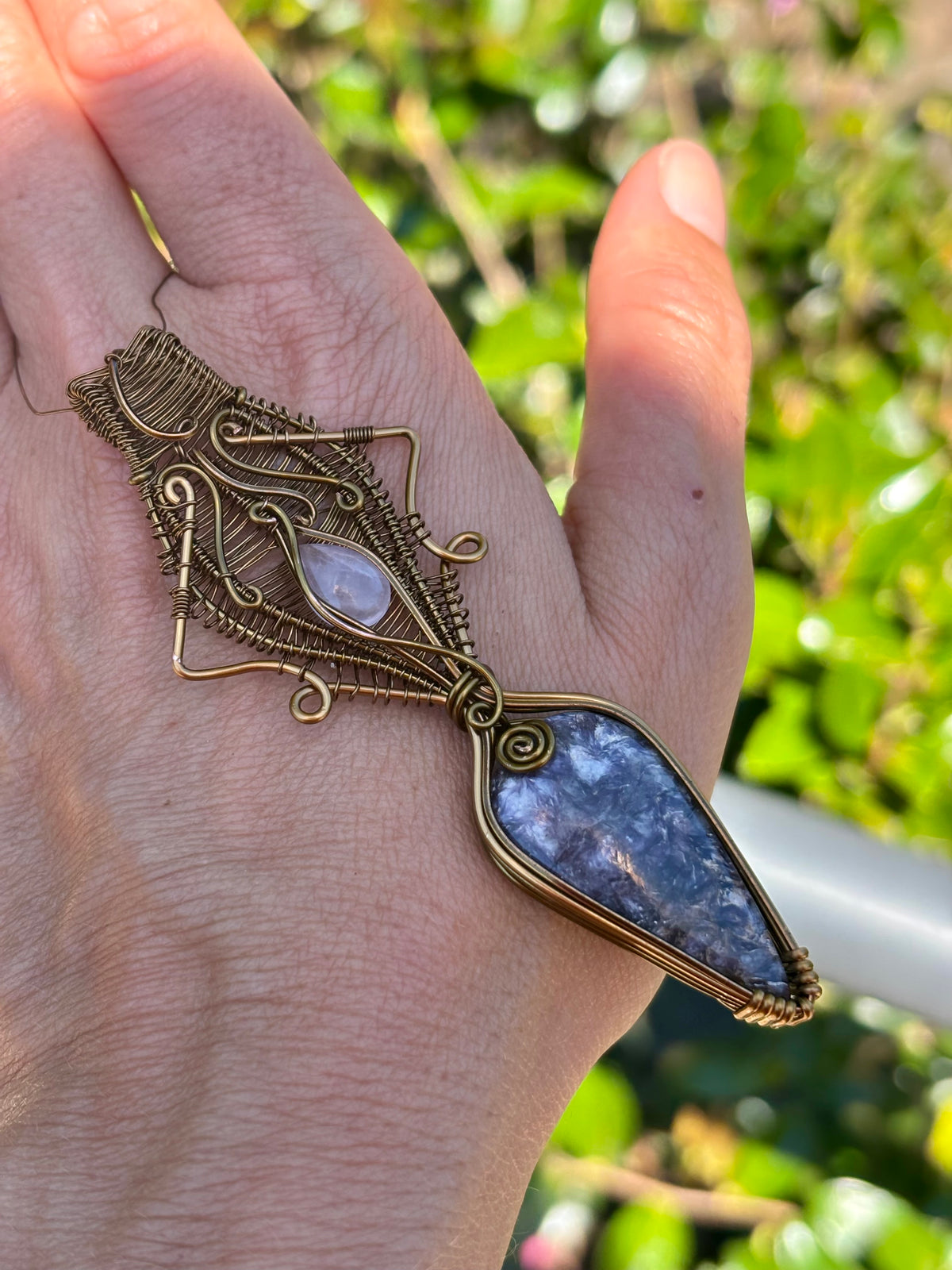 Rose Quartz Lepidolite Crystal pendant copper wire wrap