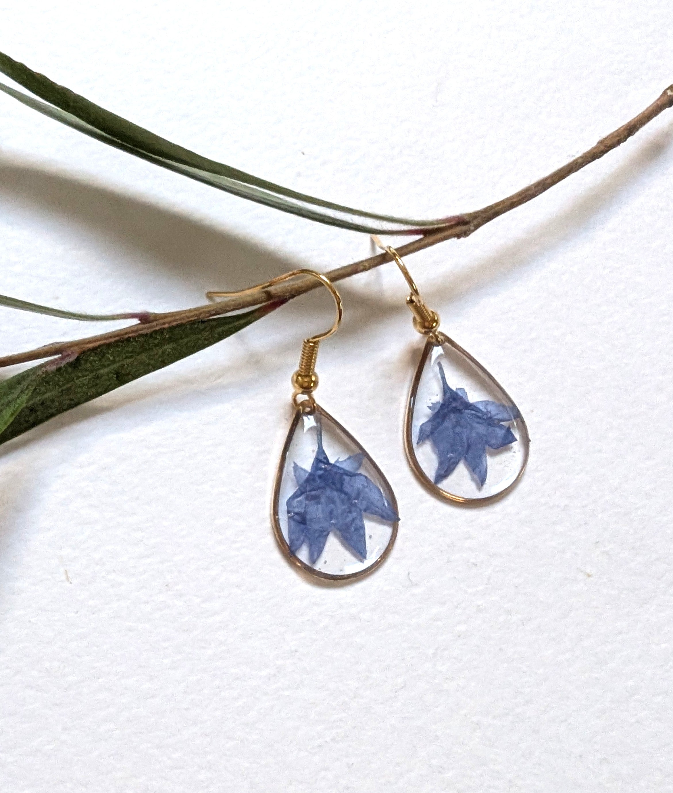 Cornflower Resin Earrings, Elegant, Bright, Natural