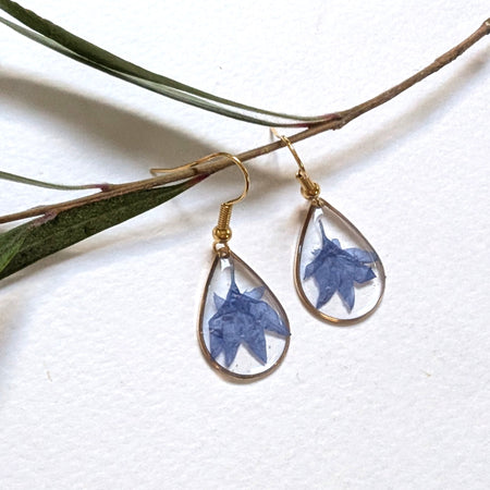 Cornflower Resin Earrings, Elegant, Bright, Natural