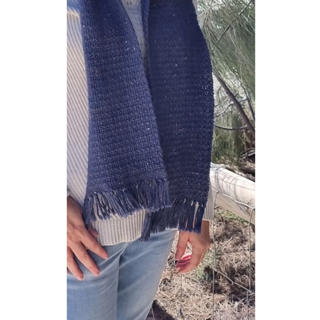 Blue handwoven wool scarf