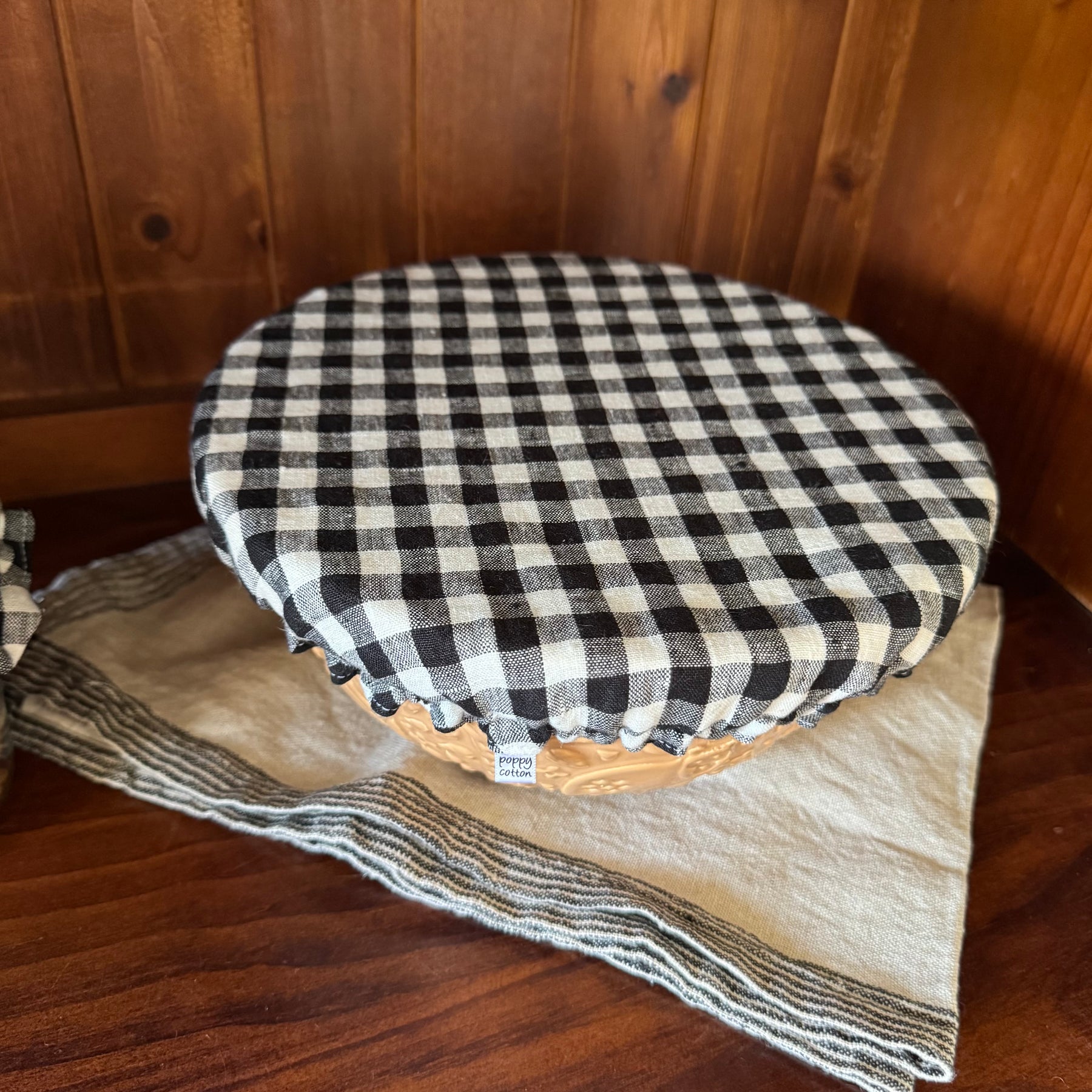 Black & White Linen Gingham Reversible Bowl Cover