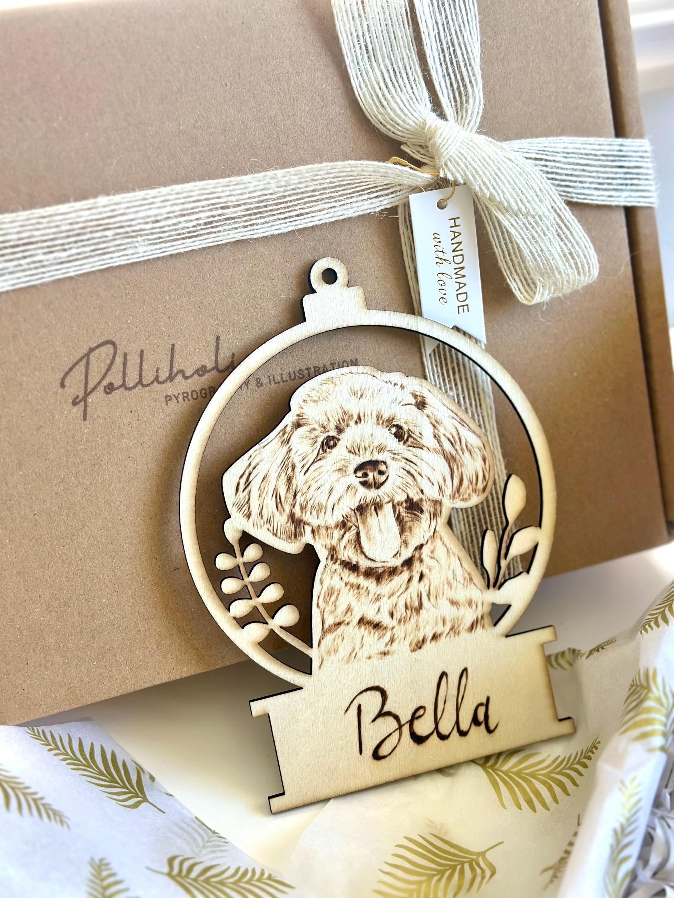 Custom Pet Portrait Christmas Ornament – Handmade Woodburned Decoration | Pet Memorial Gift | Personalized Dog & Cat Keepsake