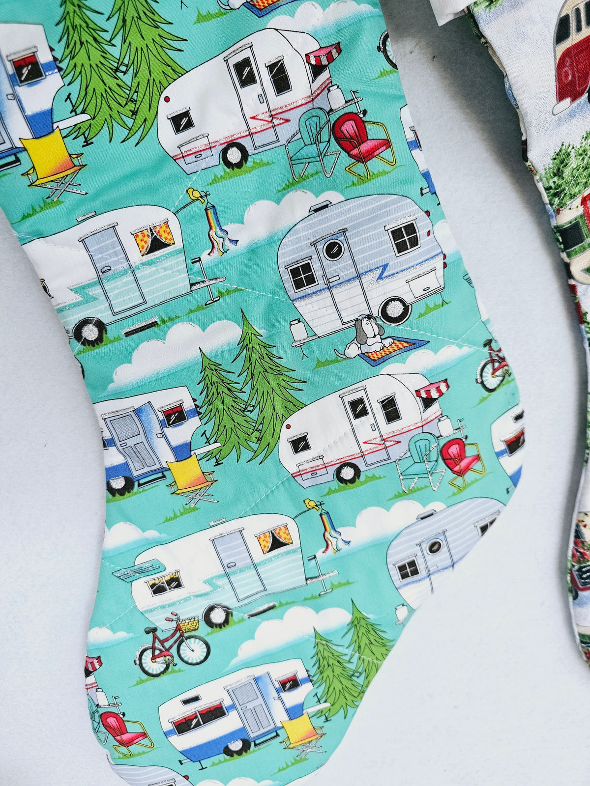 Personalized Quilted Christmas Stocking 60 cm long featuring Camper Vans, Camping and Outdoor Living