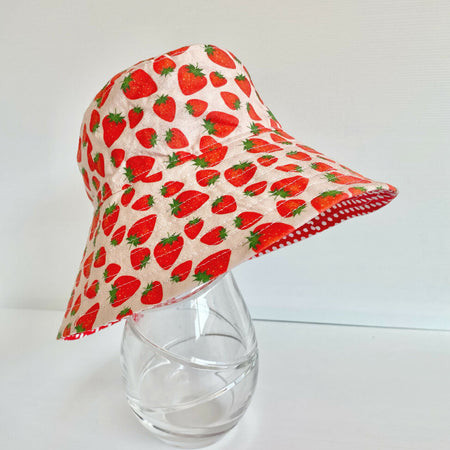 Summer hat in sweet strawberry fabric