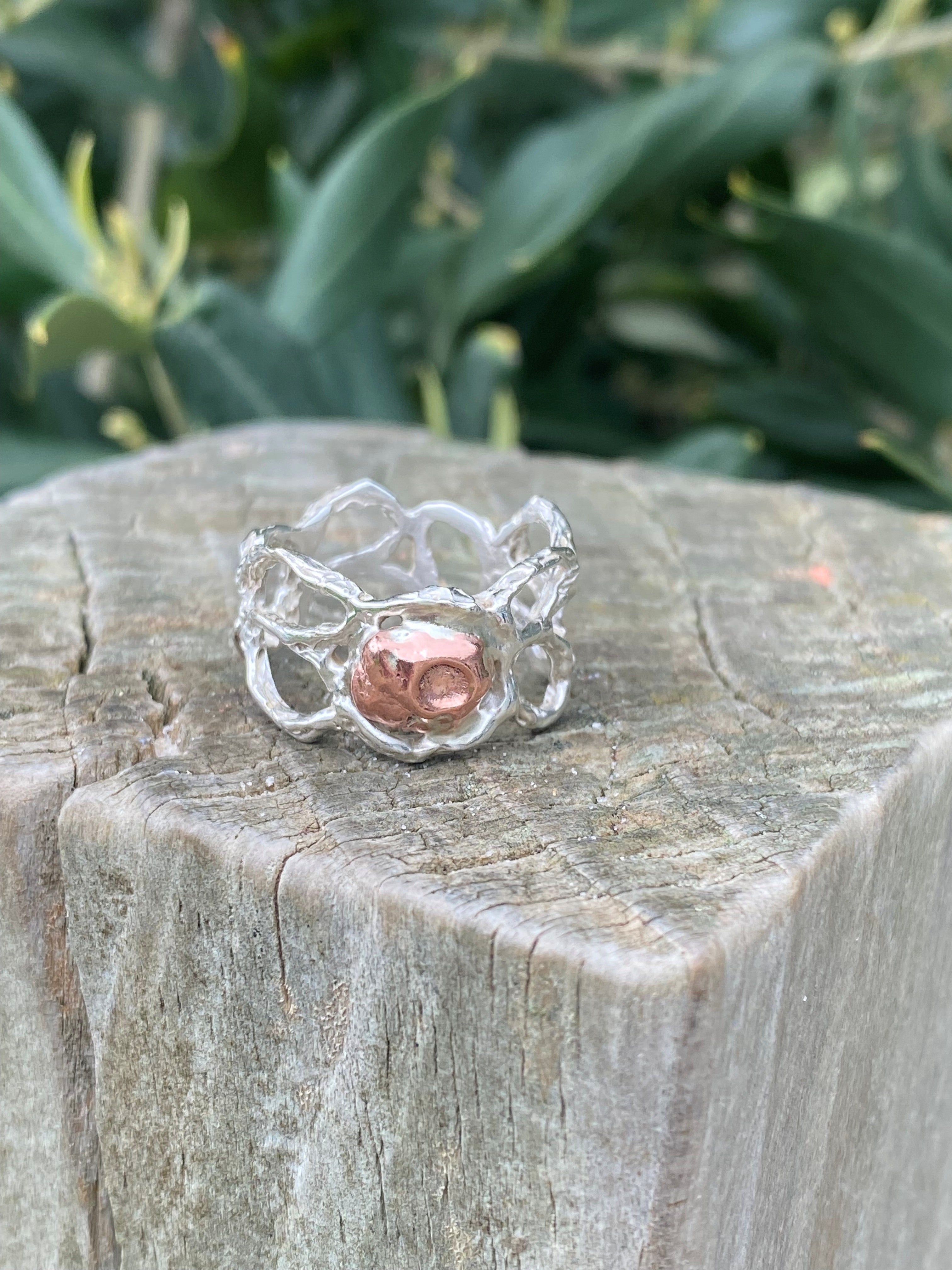 Delicate Strength Ring – Sterling Silver & Copper – Size N 1/2