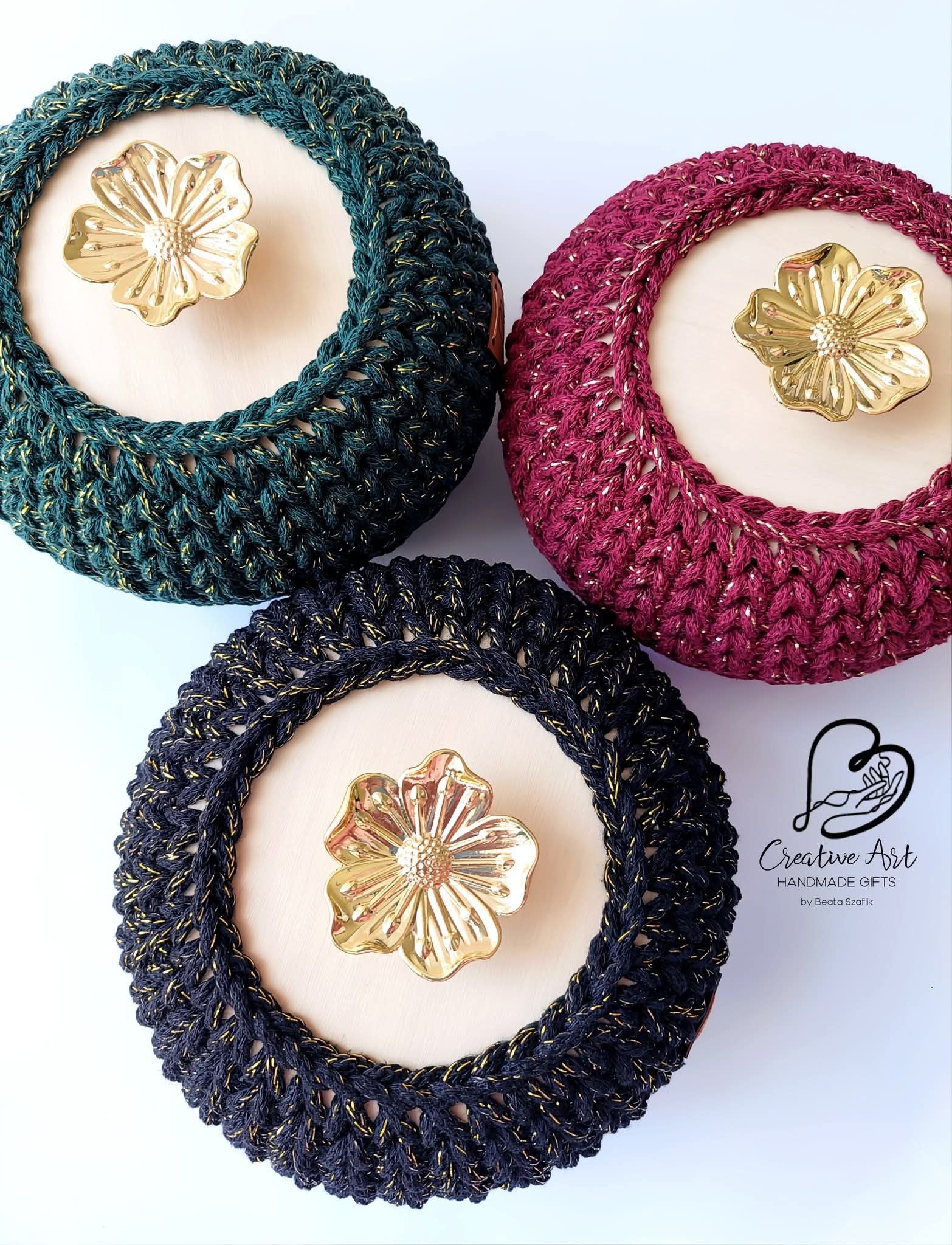 Golden Flower Trinket Basket with Lid