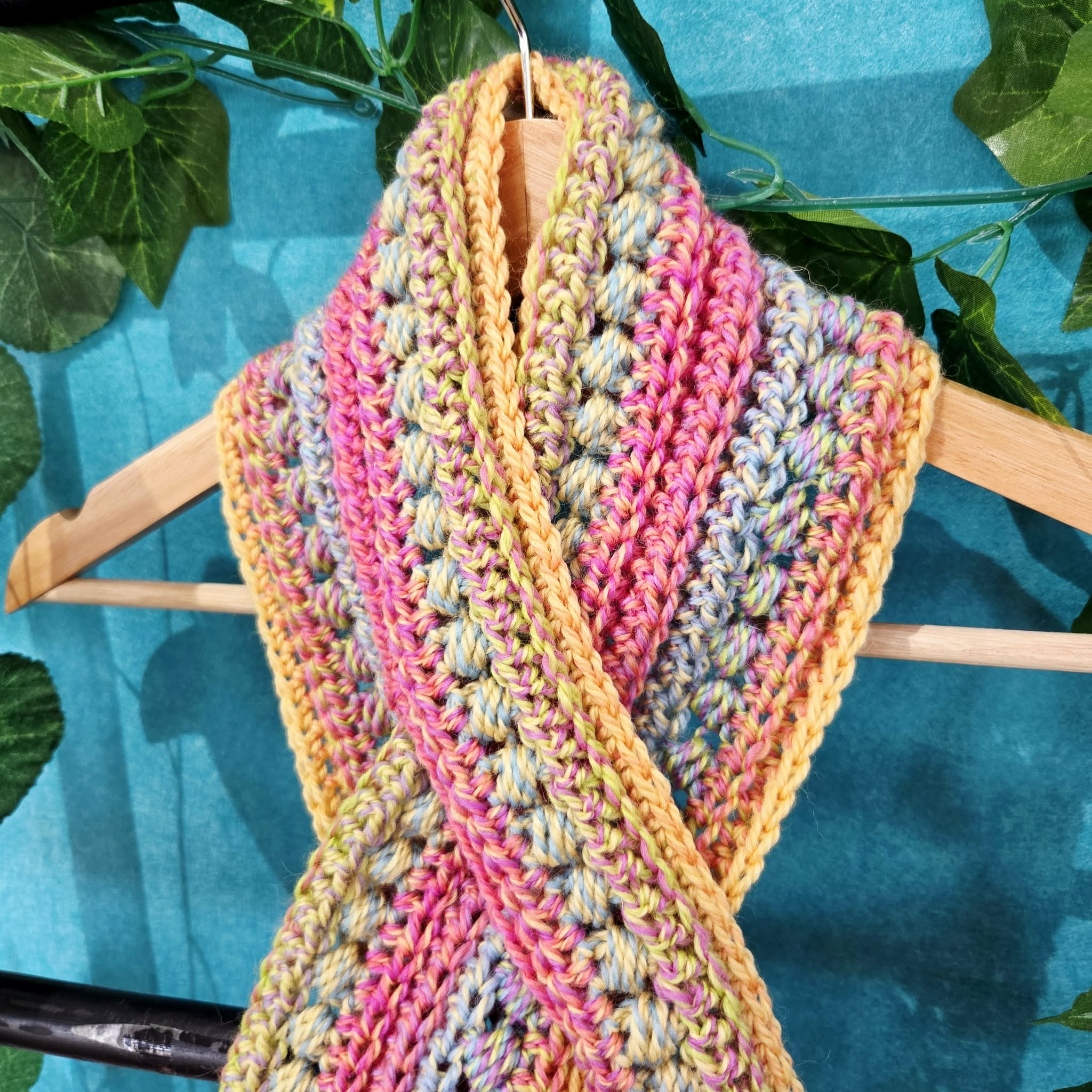 Crochet Keyhole Scarf | Handmade Adult Neckwarmer | Multi Colour Scarf