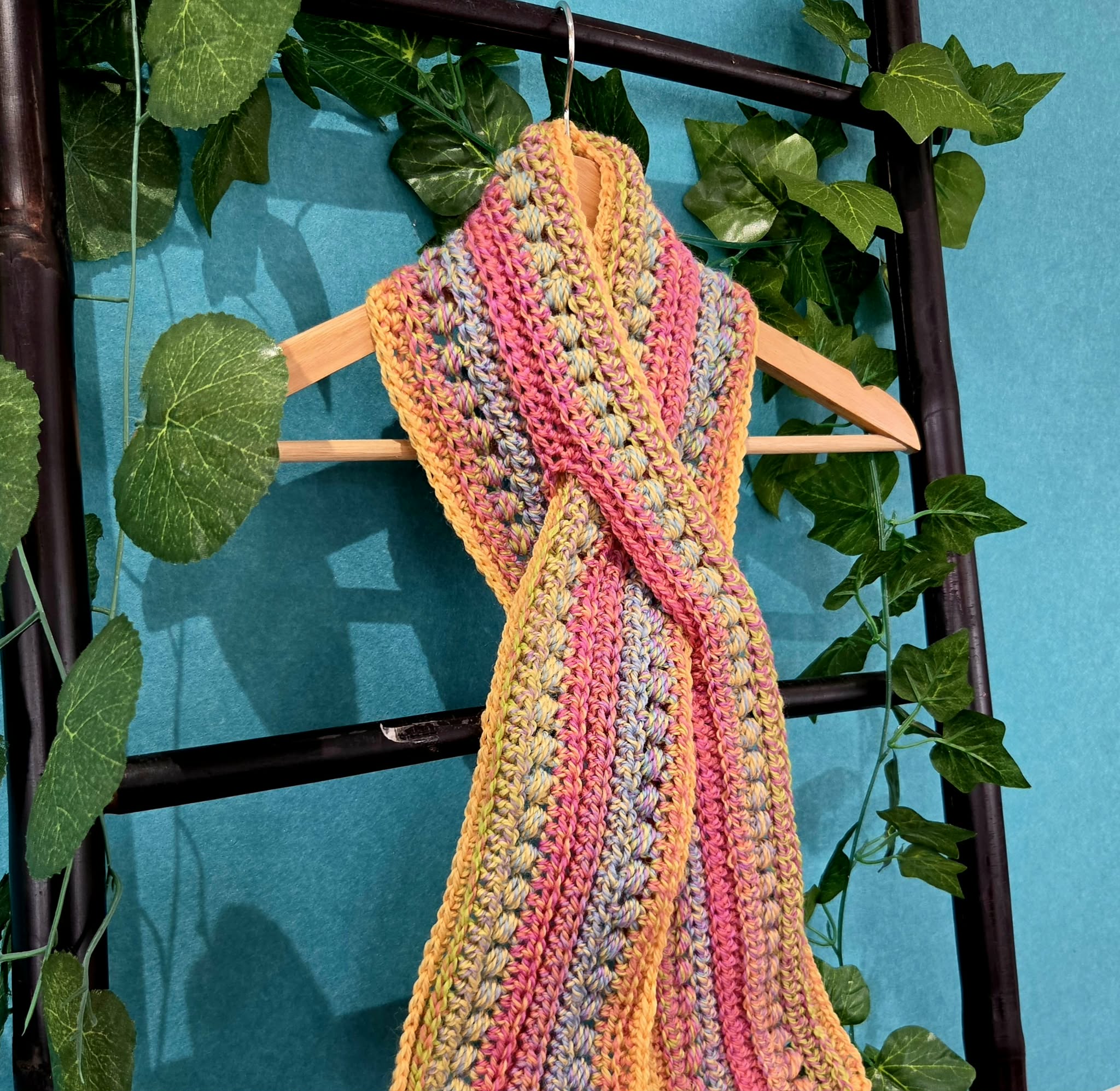 Crochet Keyhole Scarf | Handmade Adult Neckwarmer | Multi Colour Scarf