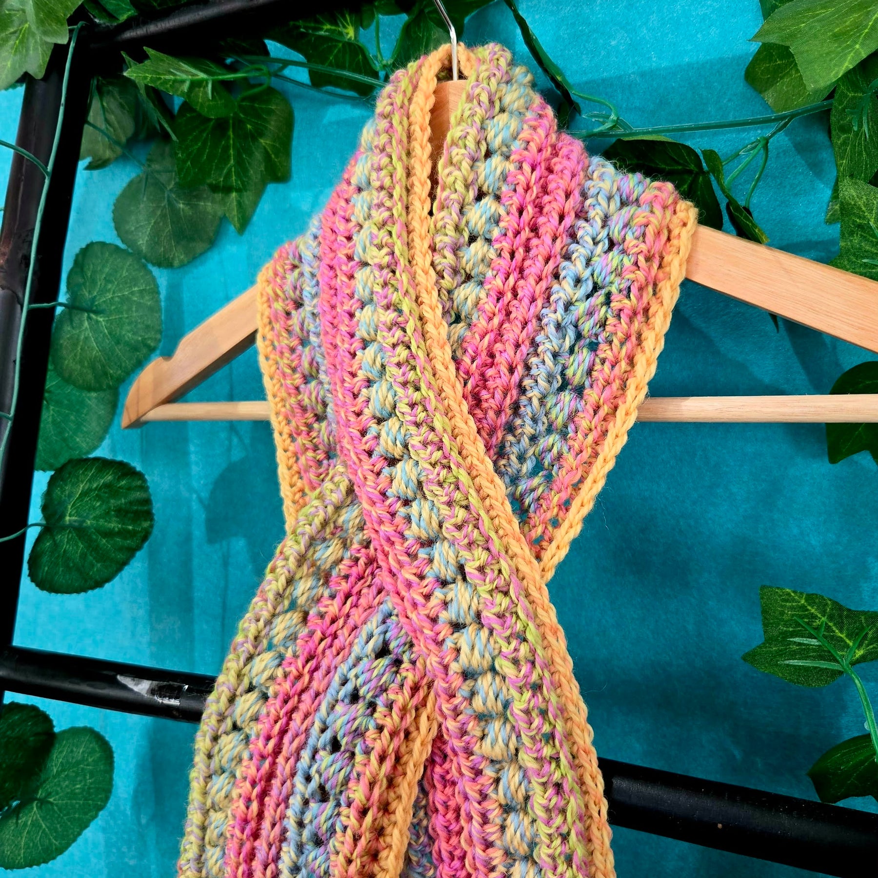 Crochet Keyhole Scarf | Handmade Adult Neckwarmer | Multi Colour Scarf