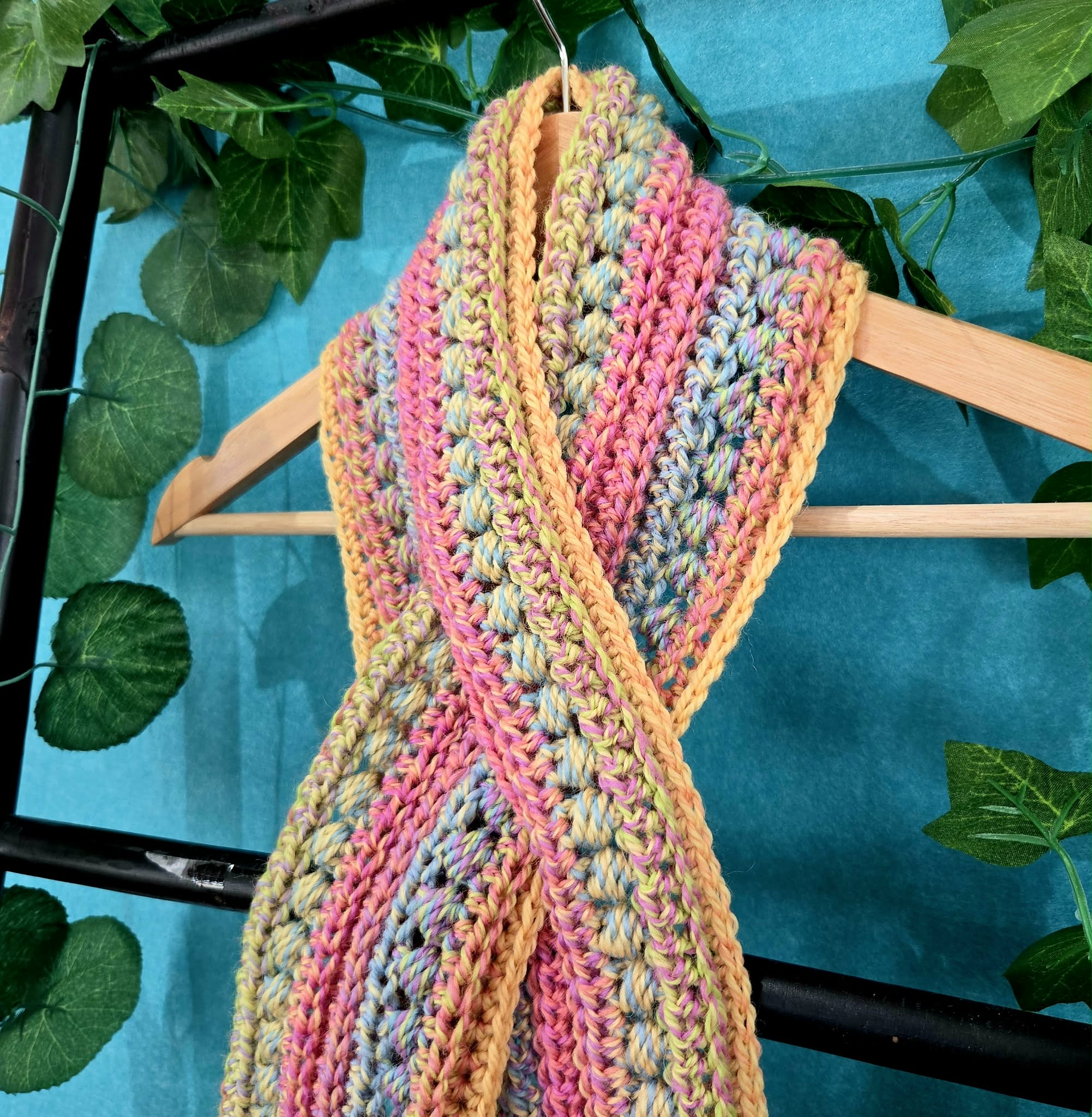 Crochet Keyhole Scarf | Handmade Adult Neckwarmer | Multi Colour Scarf
