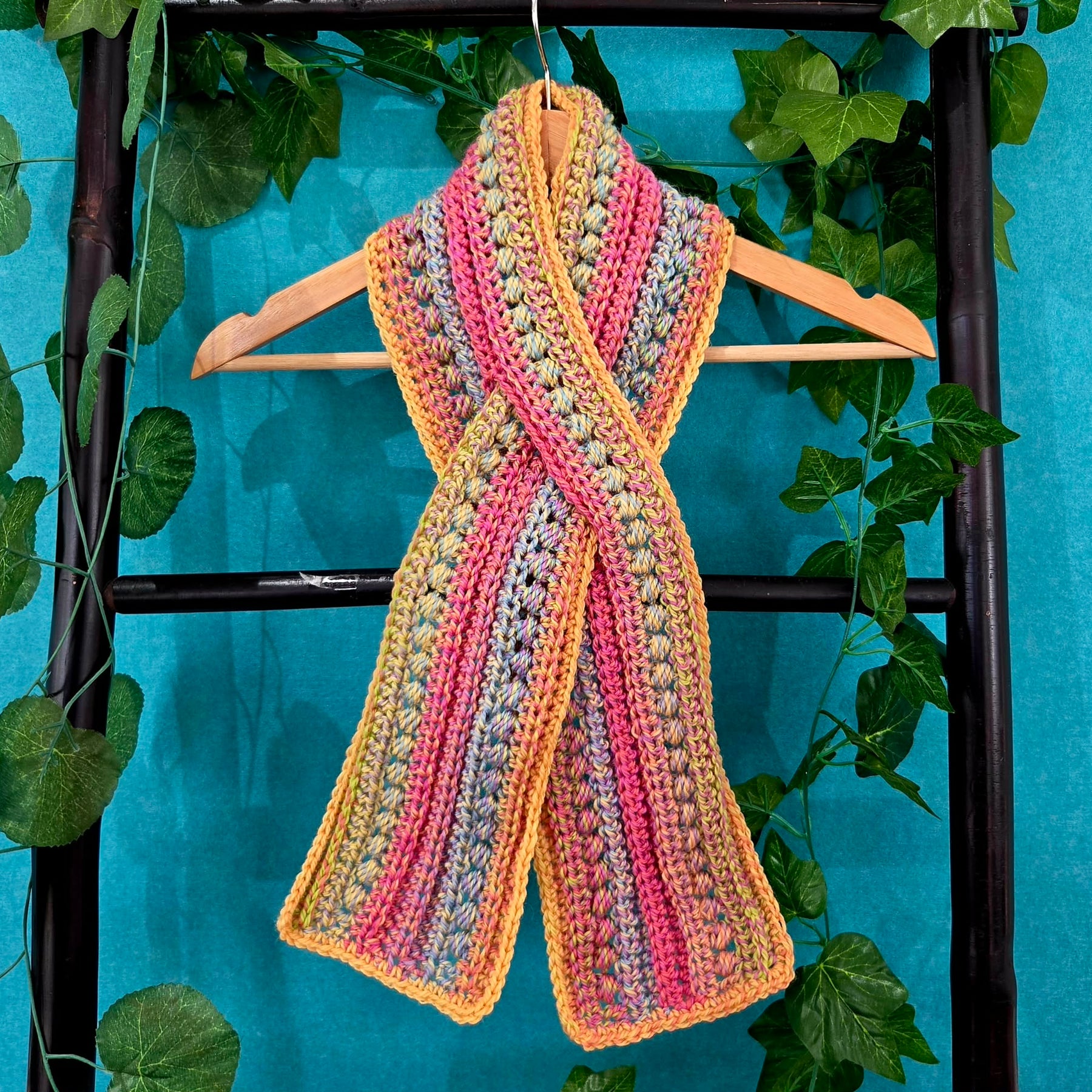Crochet Keyhole Scarf | Handmade Adult Neckwarmer | Multi Colour Scarf