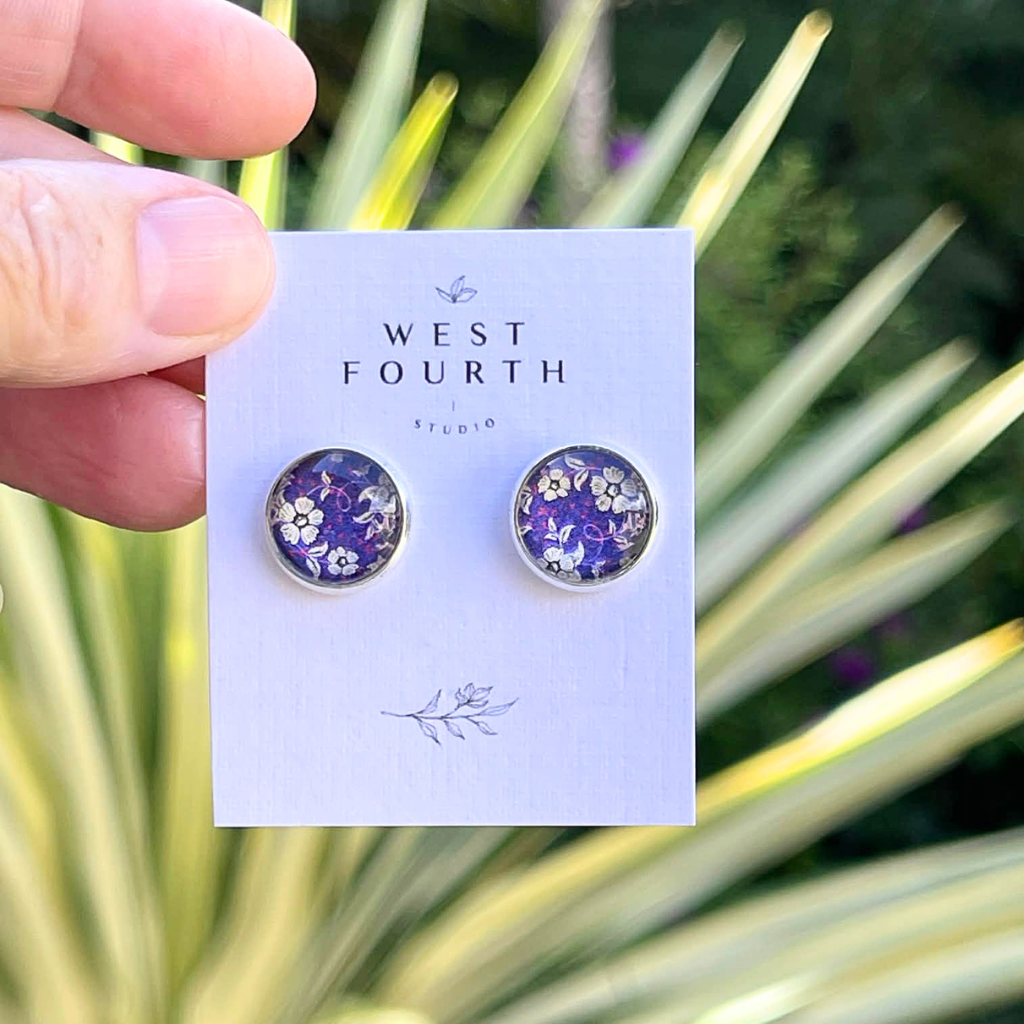 Violet Floral Earrings • Gift Earrings for Your Purple Lovers • Handmade with Paper and Glass