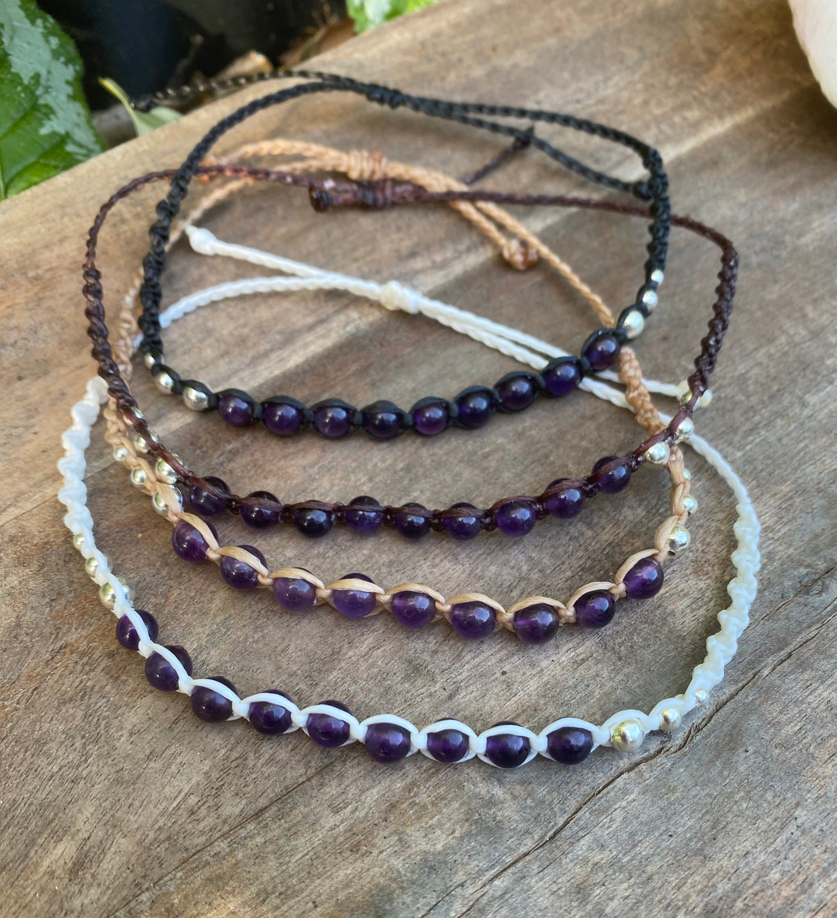 Amethyst Beaded Anklet: Macrame Adjustable Waterproof