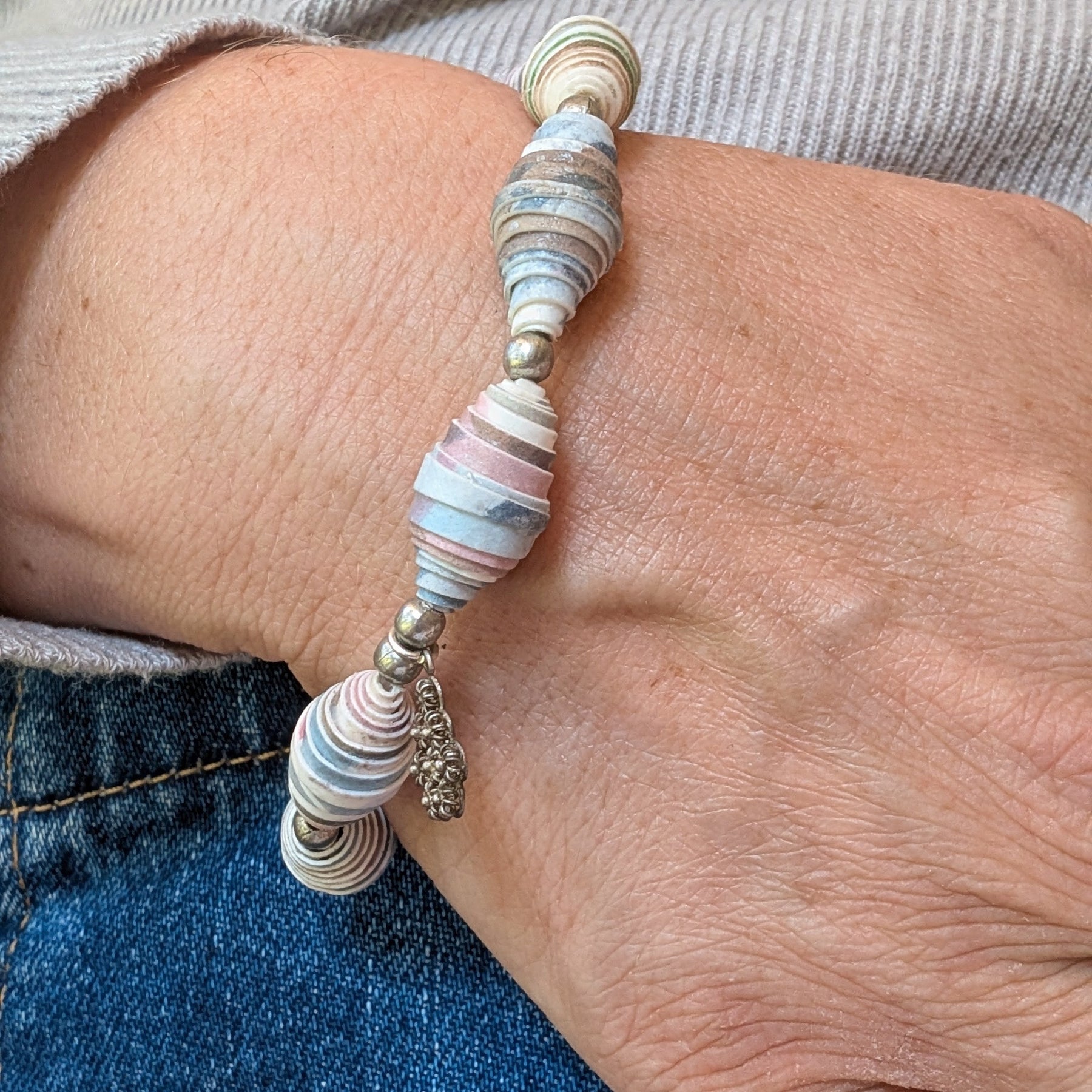Handmade Paper Bead Bracelet – Botanical Tones, Sustainable Jewellery