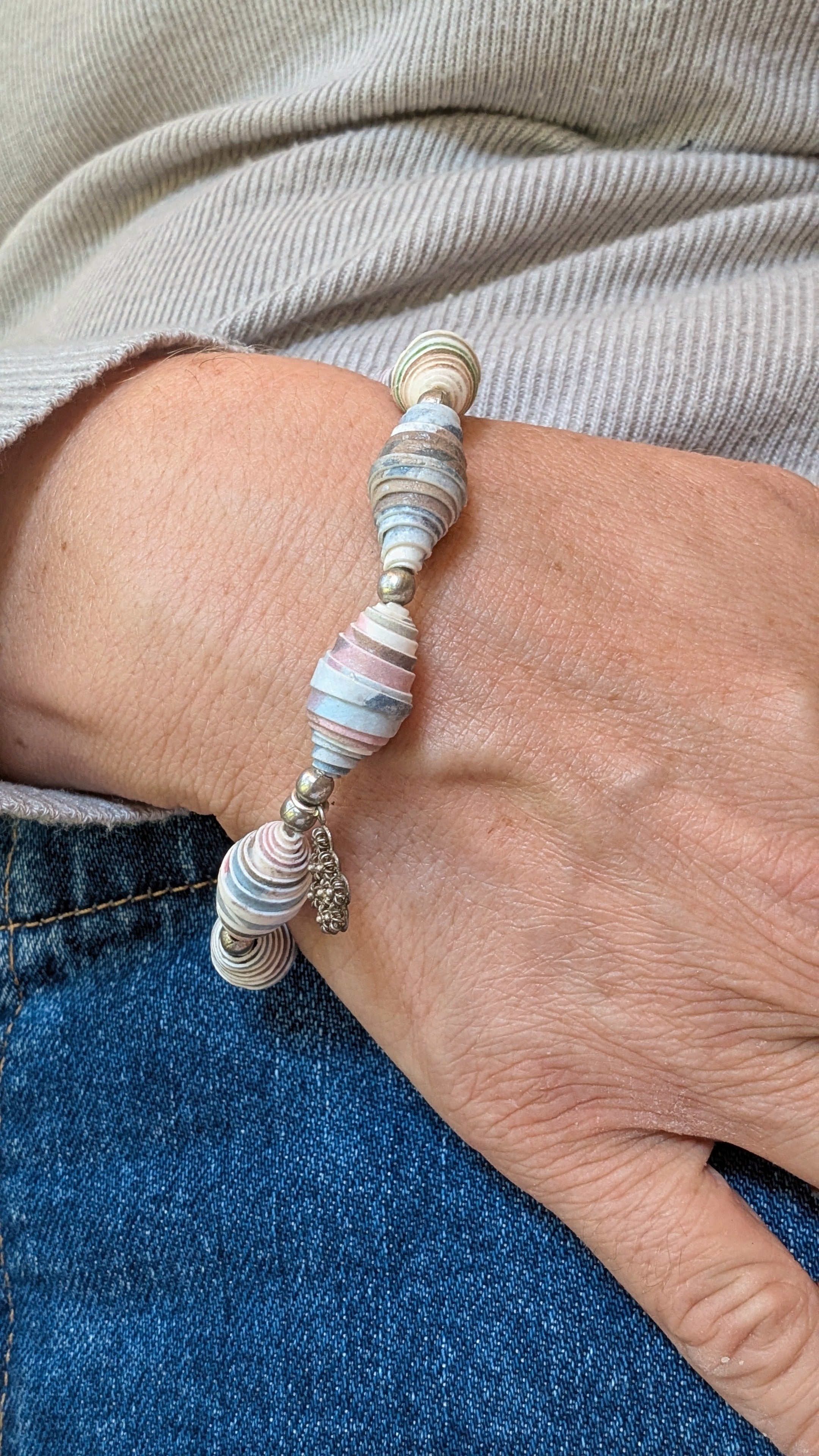 Handmade Paper Bead Bracelet – Botanical Tones, Sustainable Jewellery