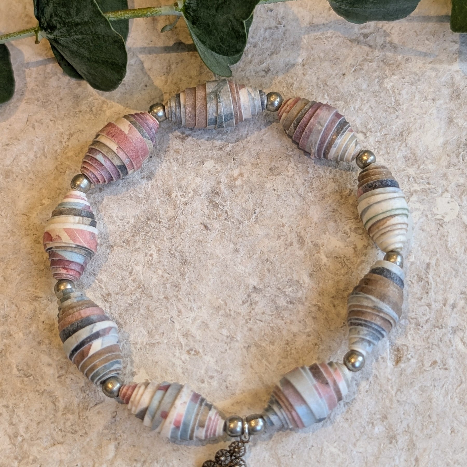 Handmade Paper Bead Bracelet – Botanical Tones, Sustainable Jewellery