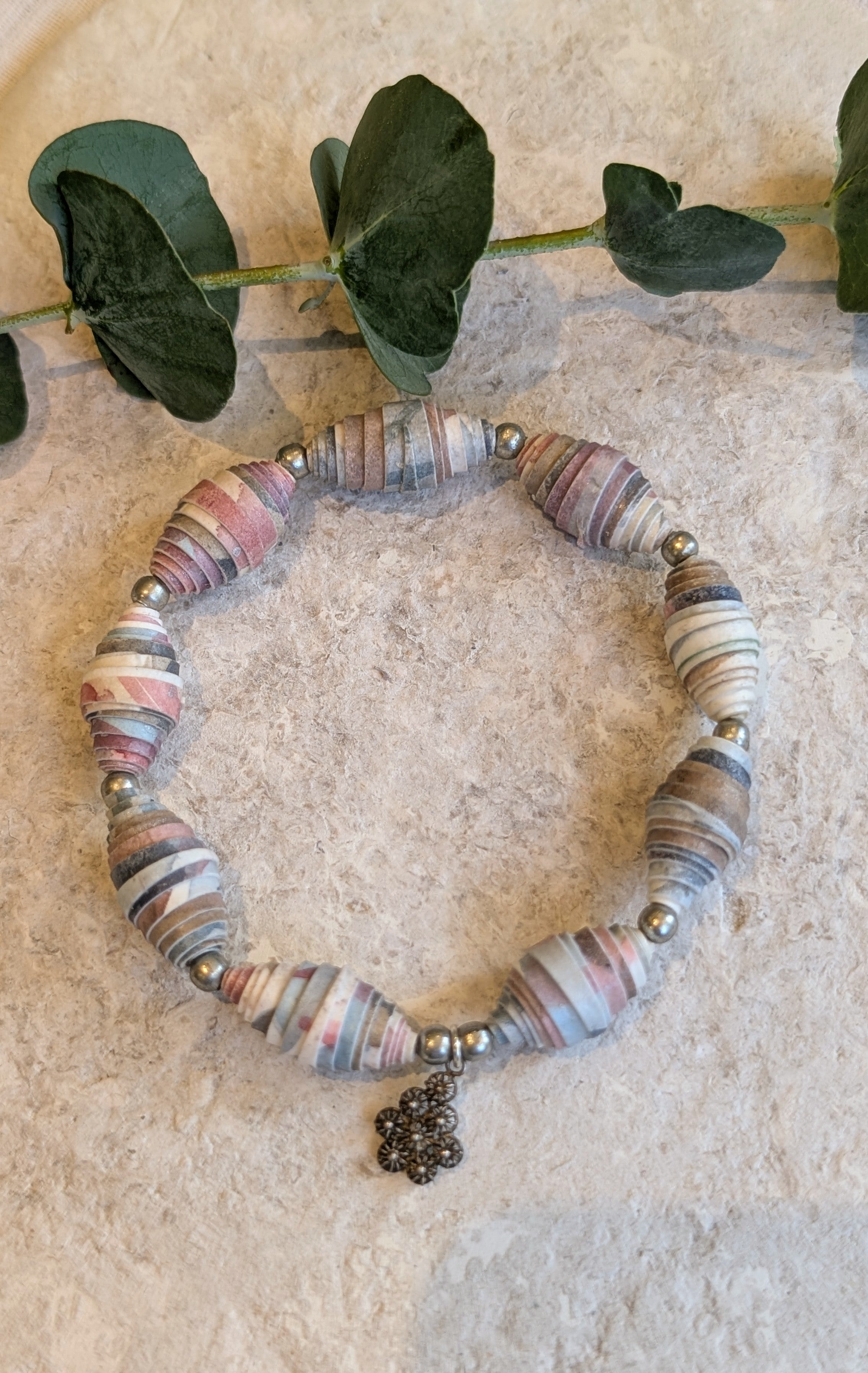 Handmade Paper Bead Bracelet – Botanical Tones, Sustainable Jewellery