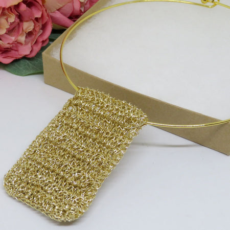 Bespoke Handmade Gold Shimmer Crochet Pendant Choker Necklace