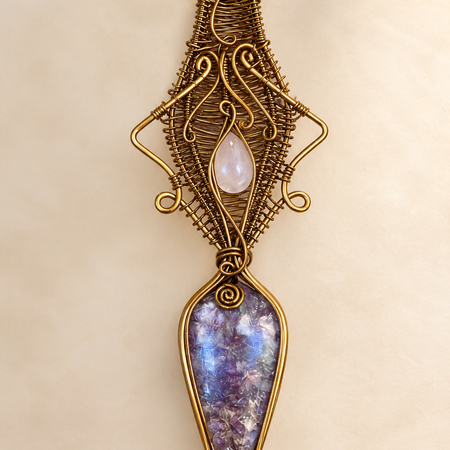 Rose Quartz Lepidolite Crystal pendant copper wire wrap