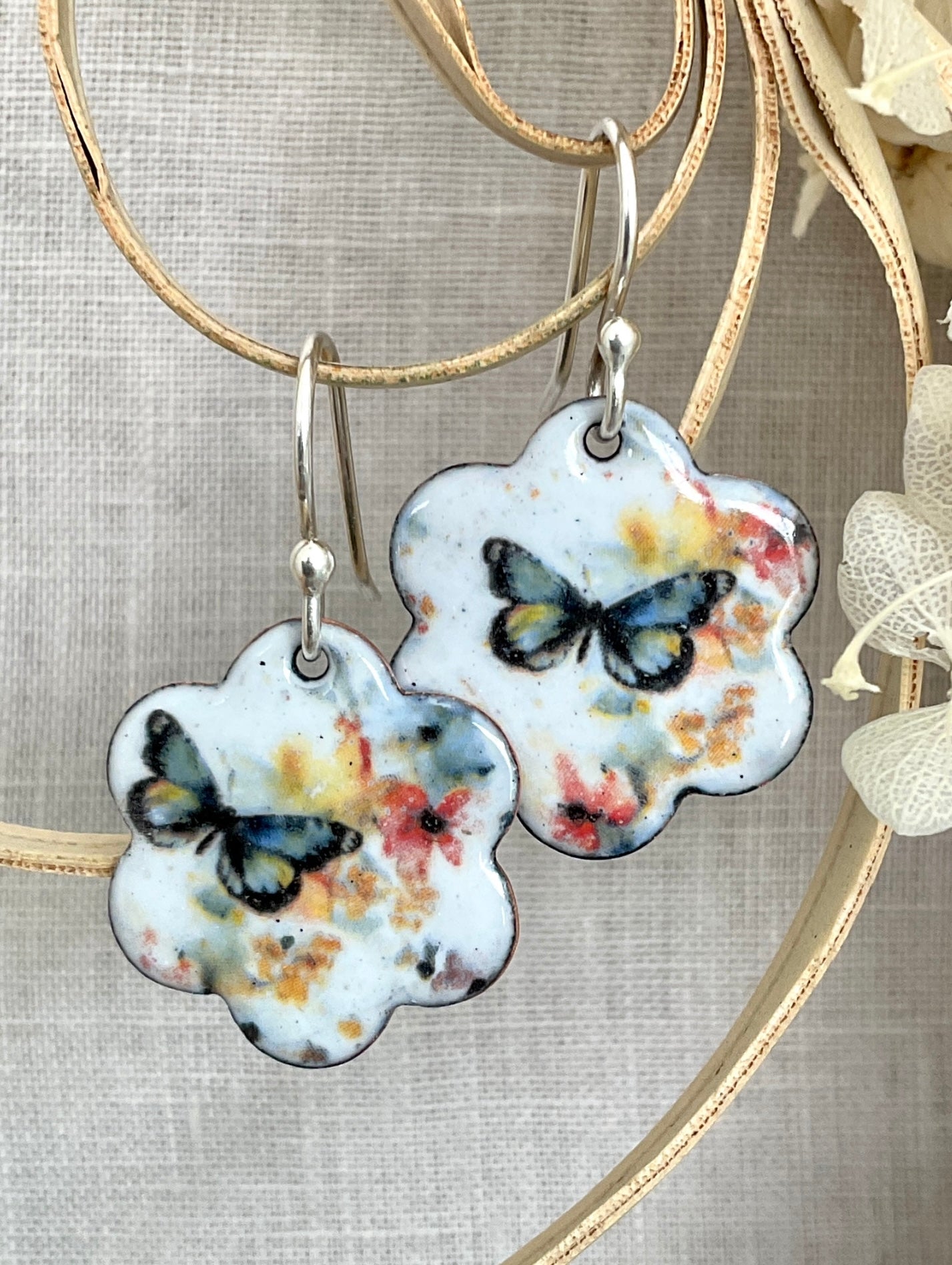 Butterflies and Dragonflies. Enamel earrings. Handmade