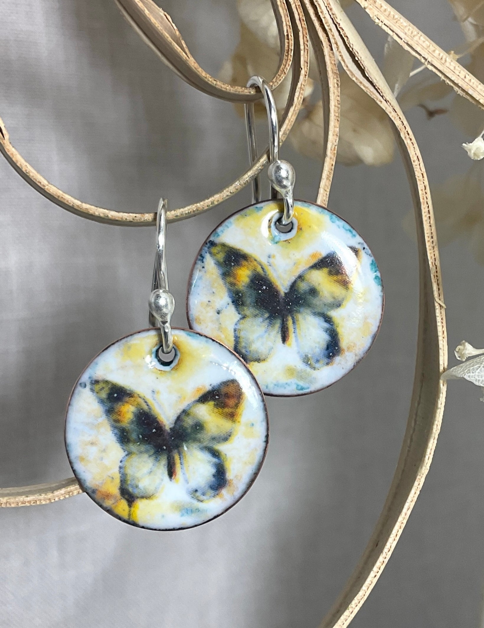 Butterflies and Dragonflies. Enamel earrings. Handmade