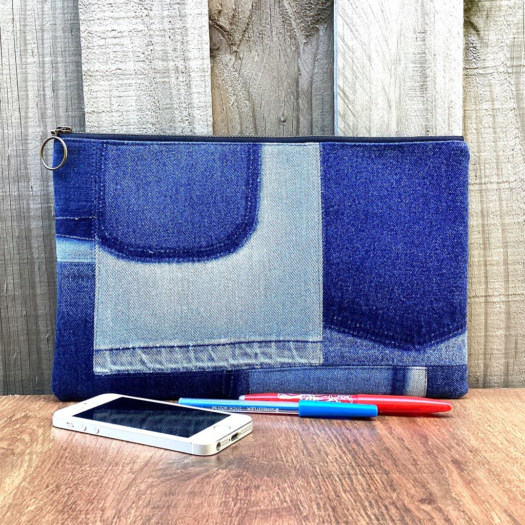 Upcycled Denim Pencil case – Scrappy Denim Blue