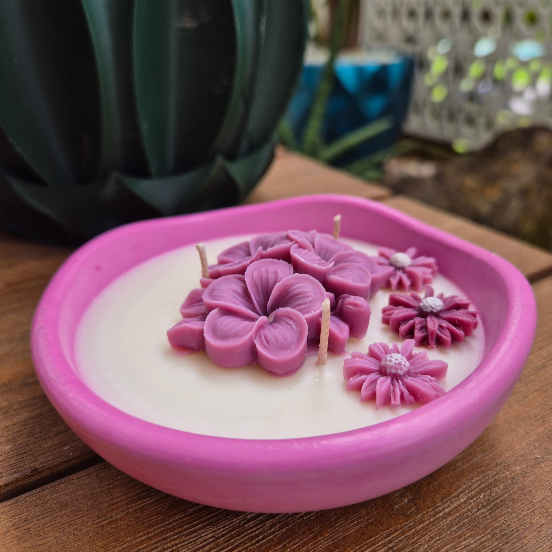 Concrete organic shaped bowl candle with black raspberry lime fragrance
