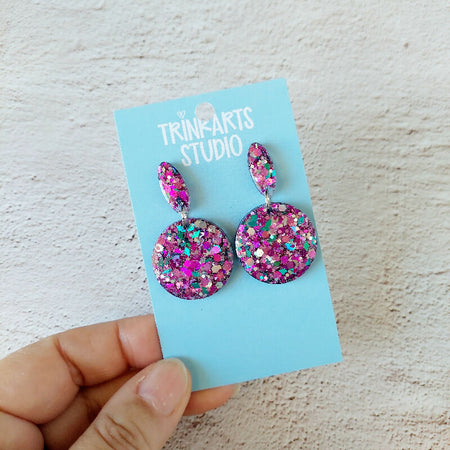 Glitter Resin Circle Statement Dangle Earrings