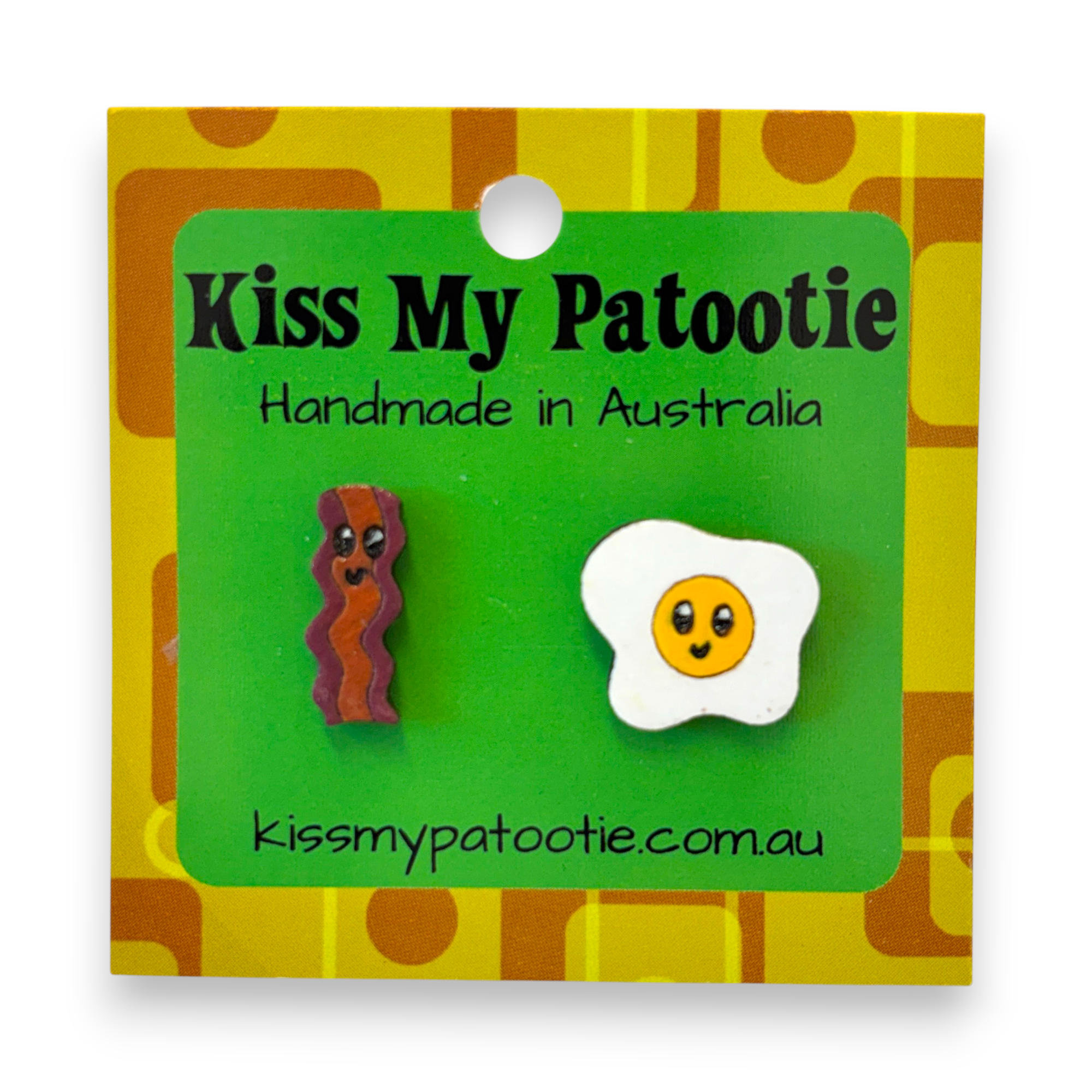Bacon and egg studs - wooden, hand painted earrings
