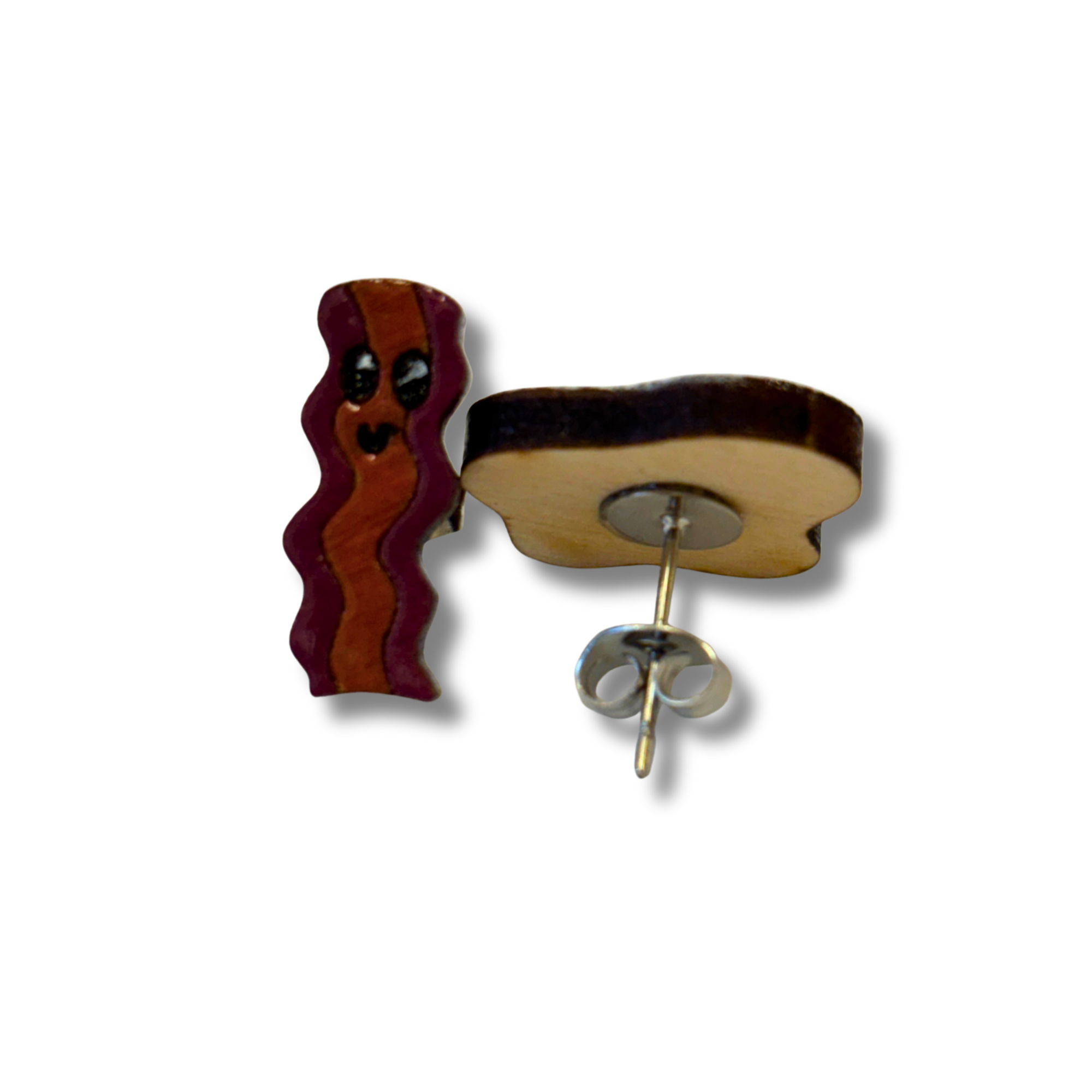 Bacon and egg studs - wooden, hand painted earrings