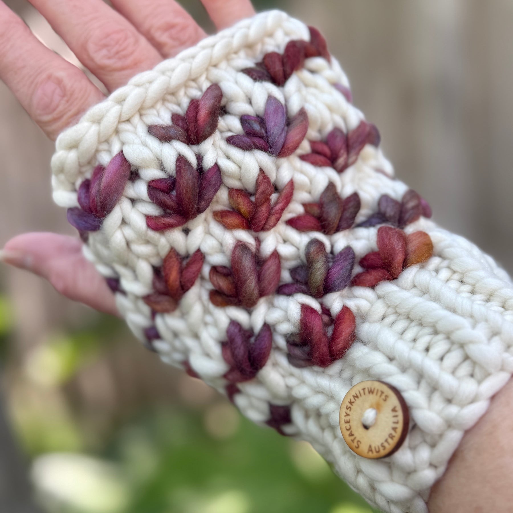 Hand knitted fingerless gloves, chunky warm merino texting gloves