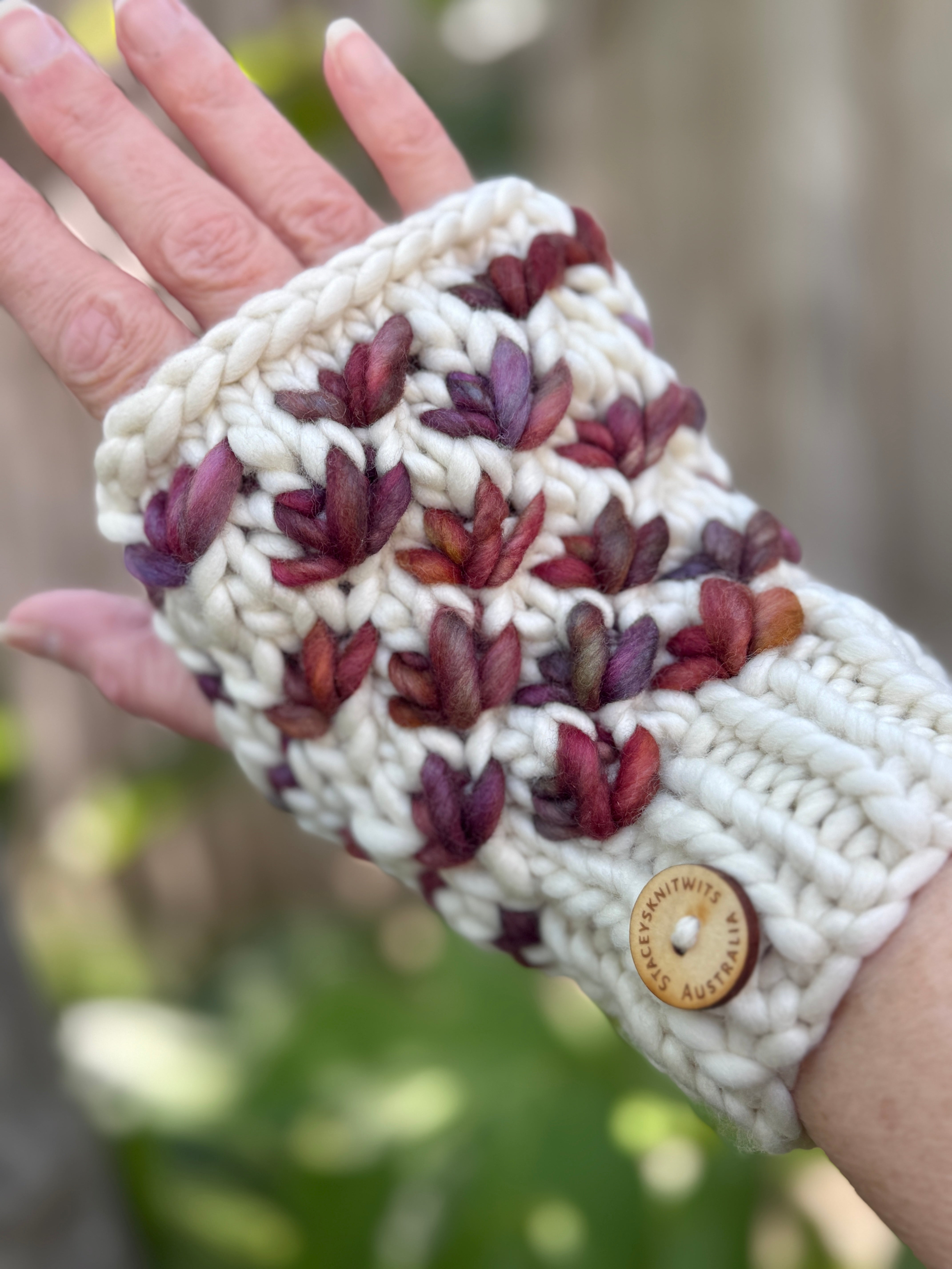 Hand knitted fingerless gloves, chunky warm merino texting gloves