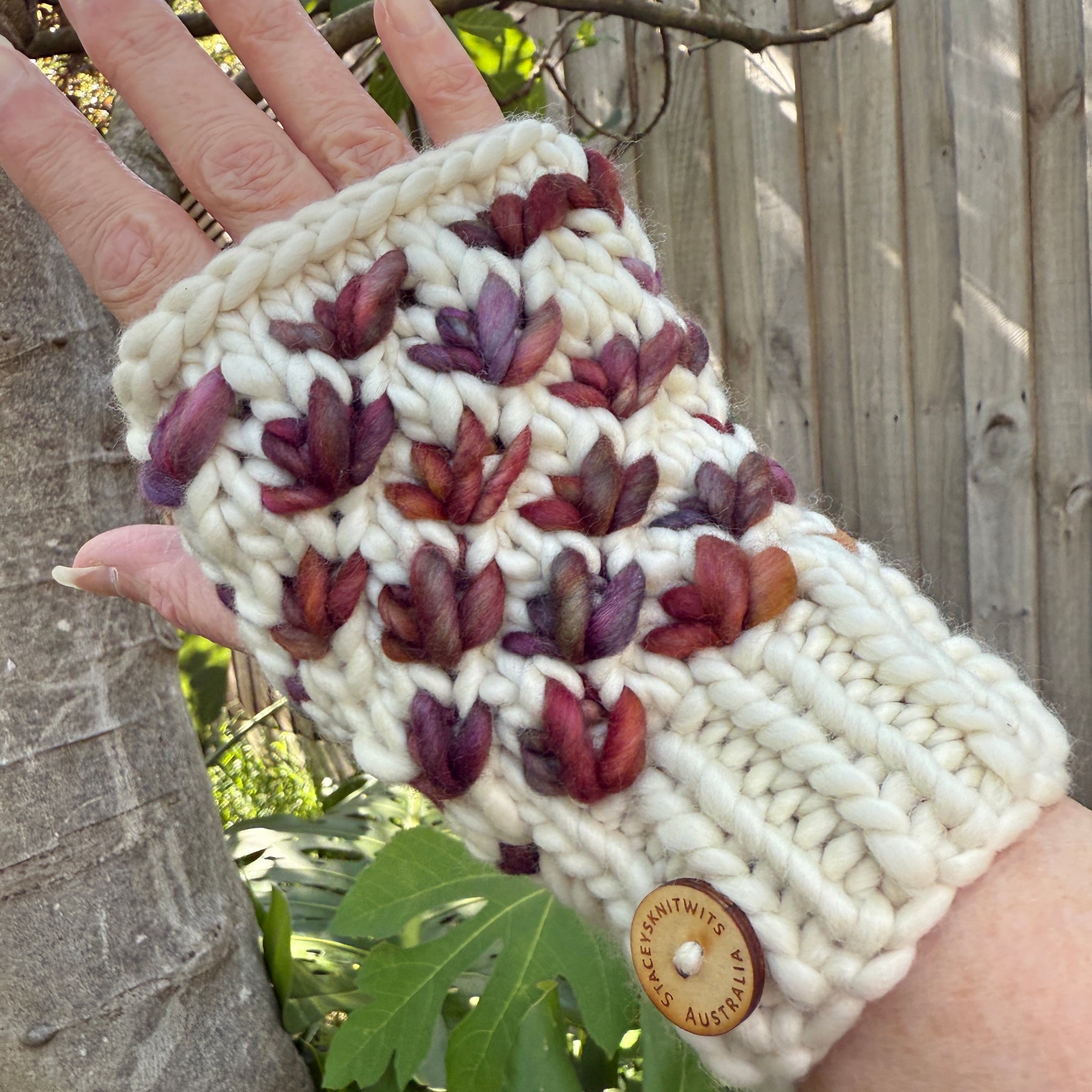 Hand knitted fingerless gloves, chunky warm merino texting gloves