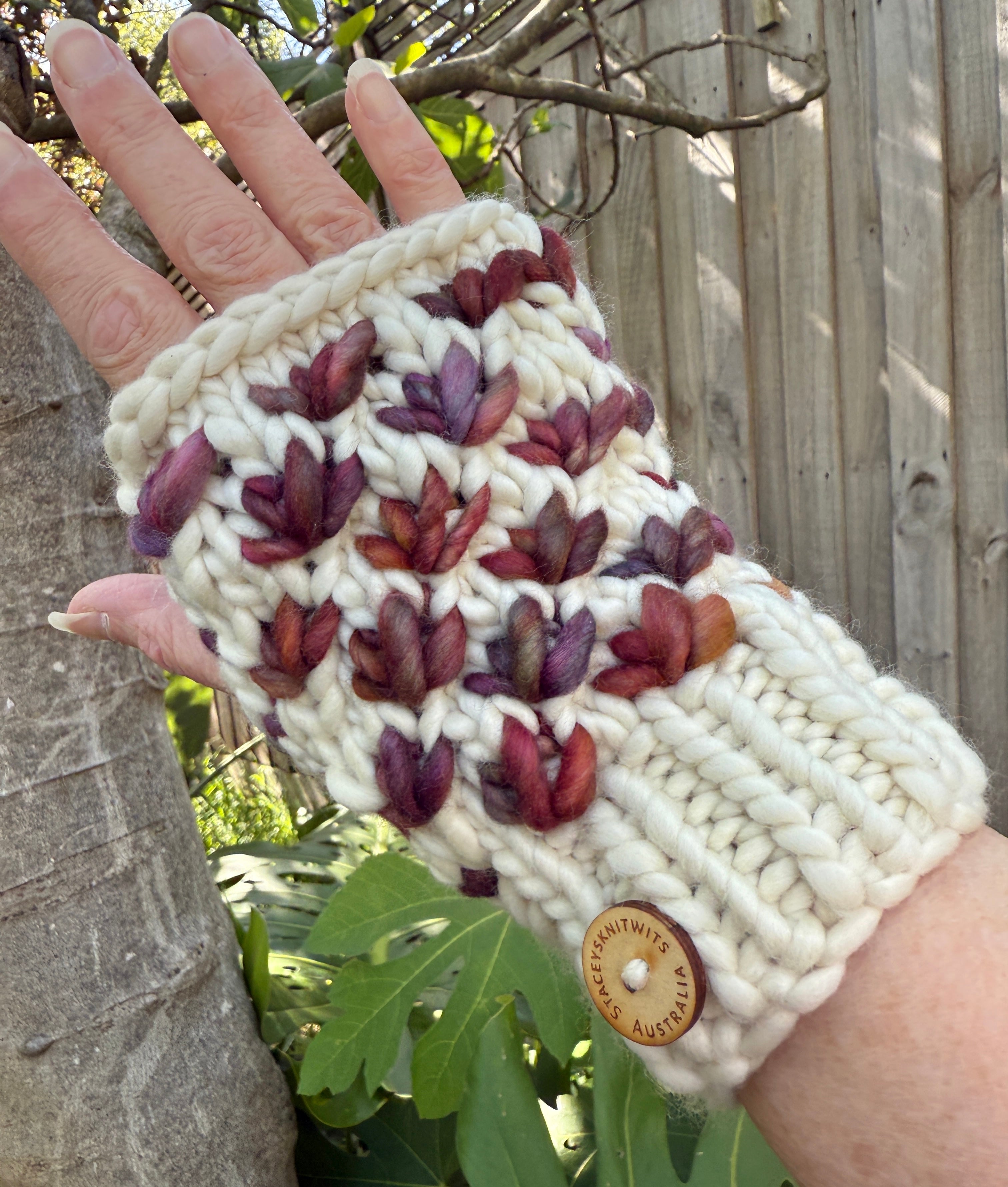 Hand knitted fingerless gloves, chunky warm merino texting gloves