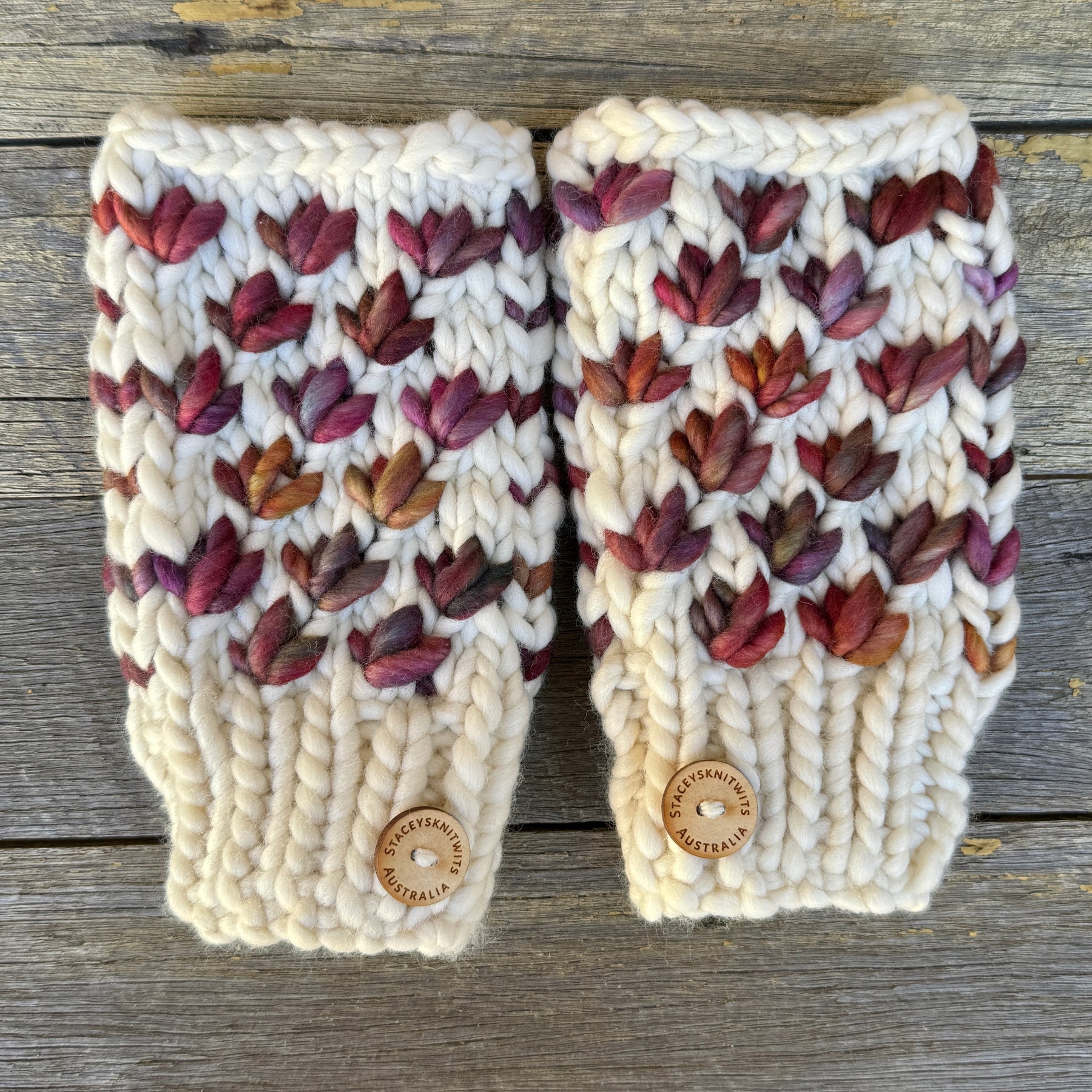 Hand knitted fingerless gloves, chunky warm merino texting gloves